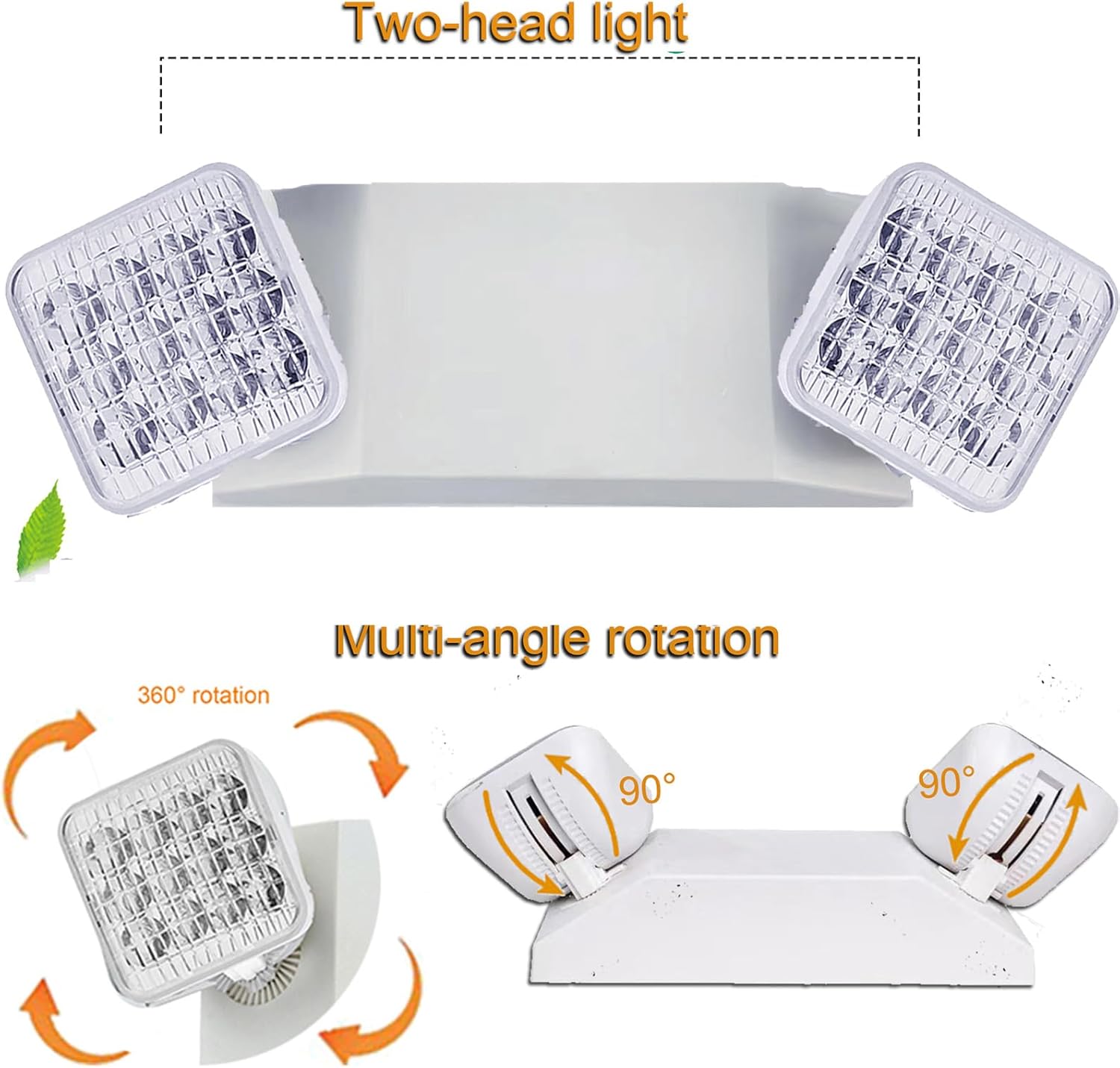 Luz de emergencia LED con batería de respaldo, dos cabezales LED ajustables, luz de emergencia comercial, 110-277 V CA, luz de emergencia con