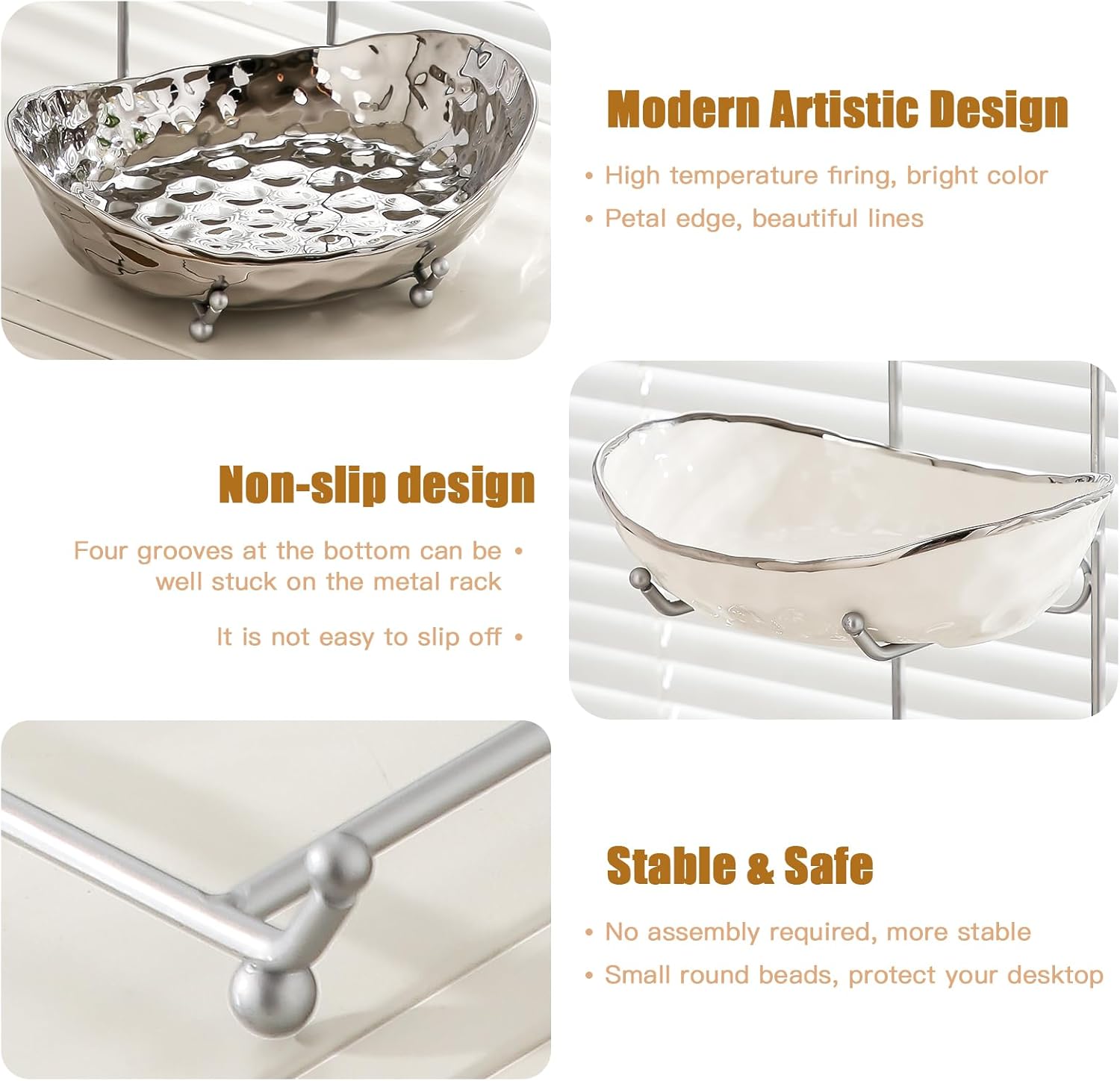 Frutero para encimera de cocina, cuencos de cerámica de 3 niveles con soporte de metal, cesta de frutas escalonada para almacenamiento de frutas y