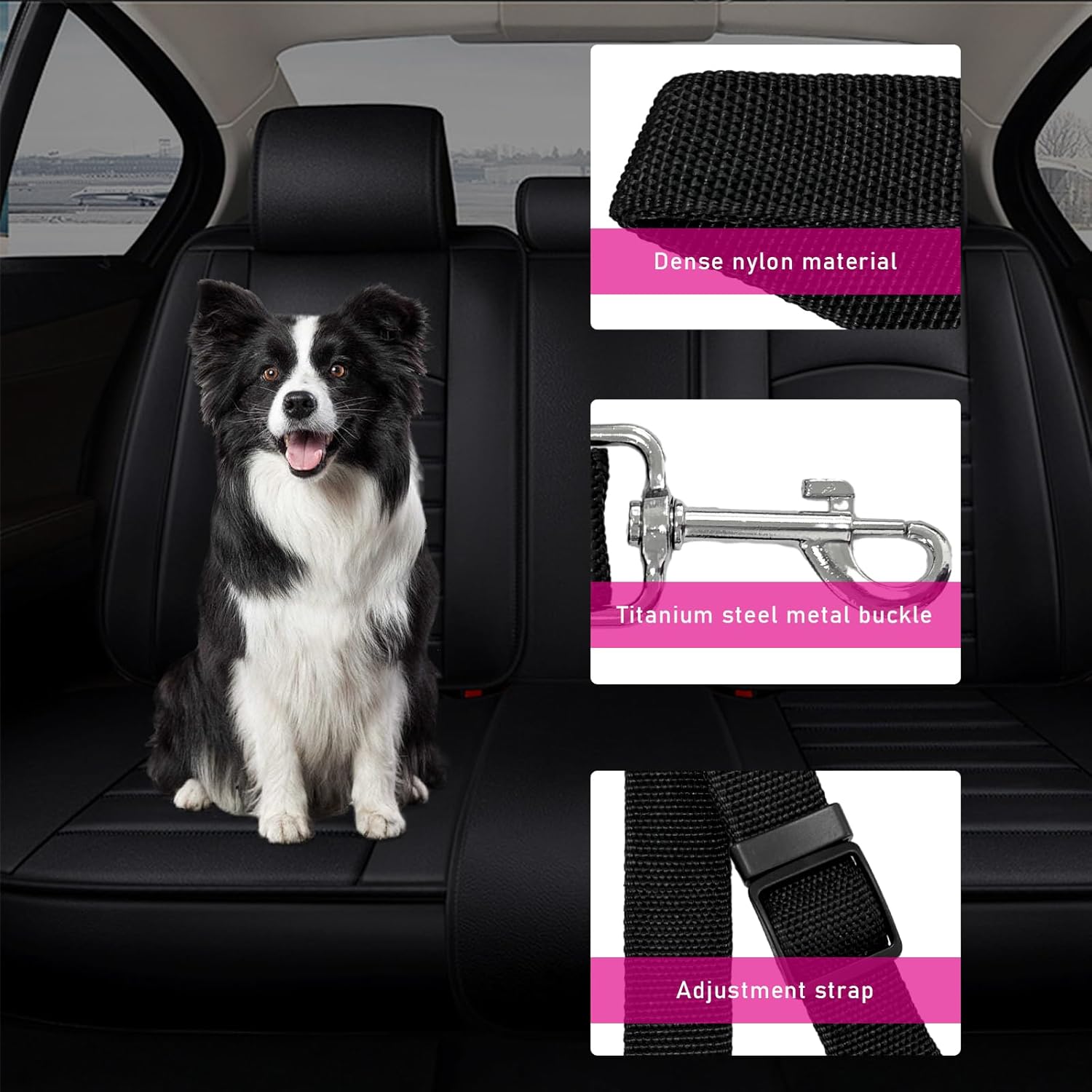 2 correas de seguridad para perros para automóvil, arnés ajustable de nailon para mascotas, correa de sujeción para cables de seguridad para