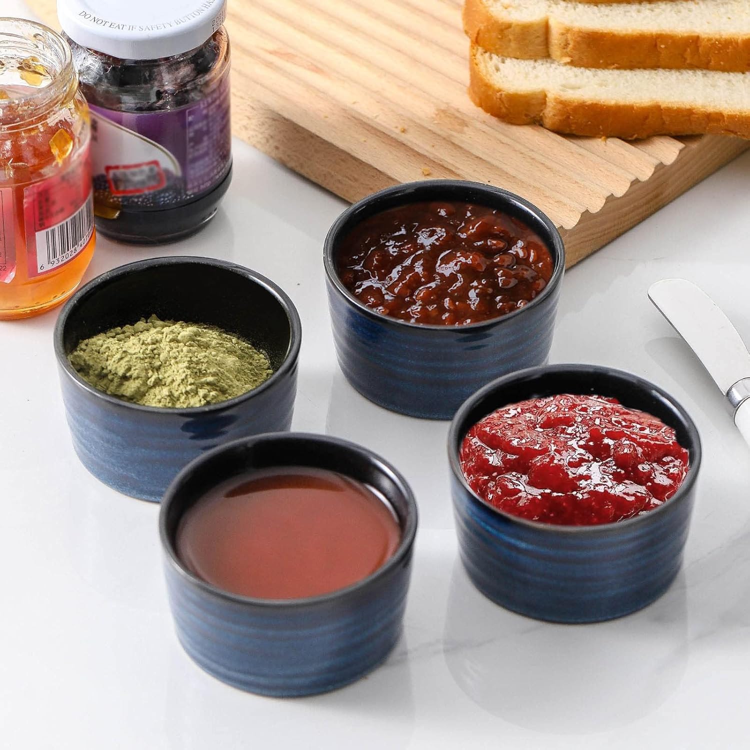 Juego de 6 moldes de cerámica para soufflé de 4 onzas, mini cuencos para hornear para cocina, tazas de salsa de porcelana para creme brulee, pudín,
