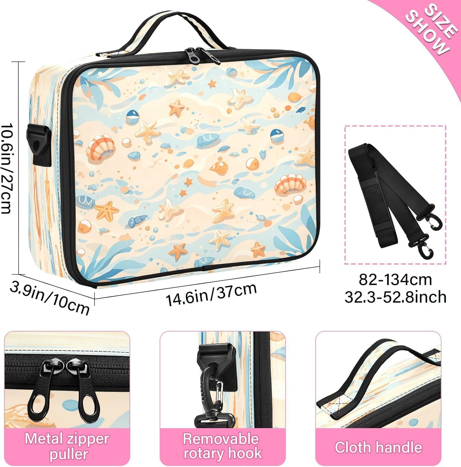 Shells Ocean Waves Beach Starfish cosmetic bags women bag toiletry travel up bag organizator large travel makeup bag bolsos de maquillaje para mujer
