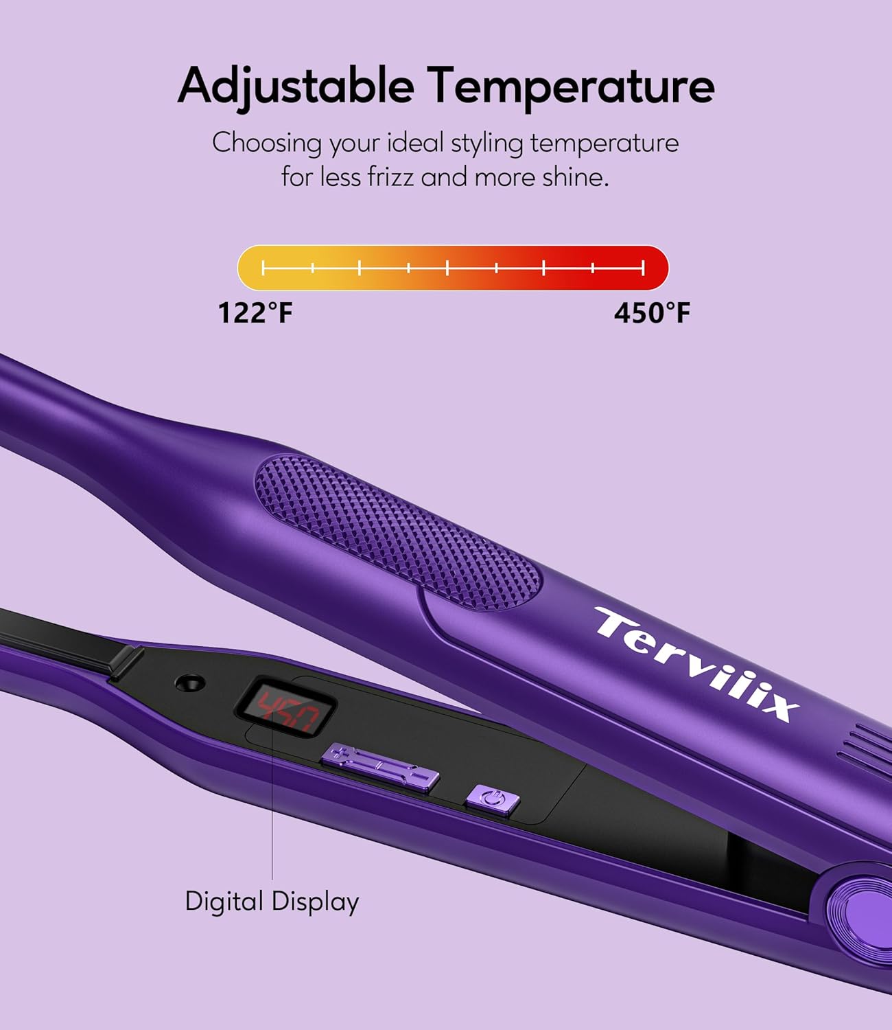 Terviiix Plancha plana de cerámica para bordes, plancha de pelo delgado de 310 pulgadas con pantalla digital LCD, mini plancha plana para