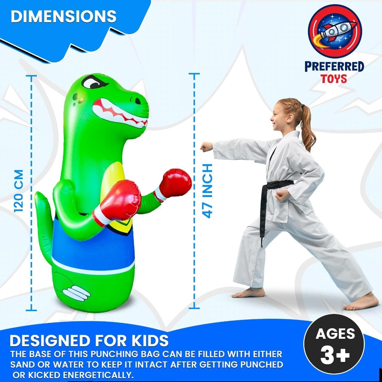 Juego de saco de boxeo inflable para niños, paquete de juguetes de boxeo inflables, dinosaurio inflable con movimiento de rebote instantáneo en la
