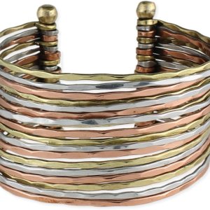 ZAD Brazalete de metal mezclado con martillo de manojo martillado talla única ZAD Brazalete de metal mezclado con martillo de manojo martillado talla única