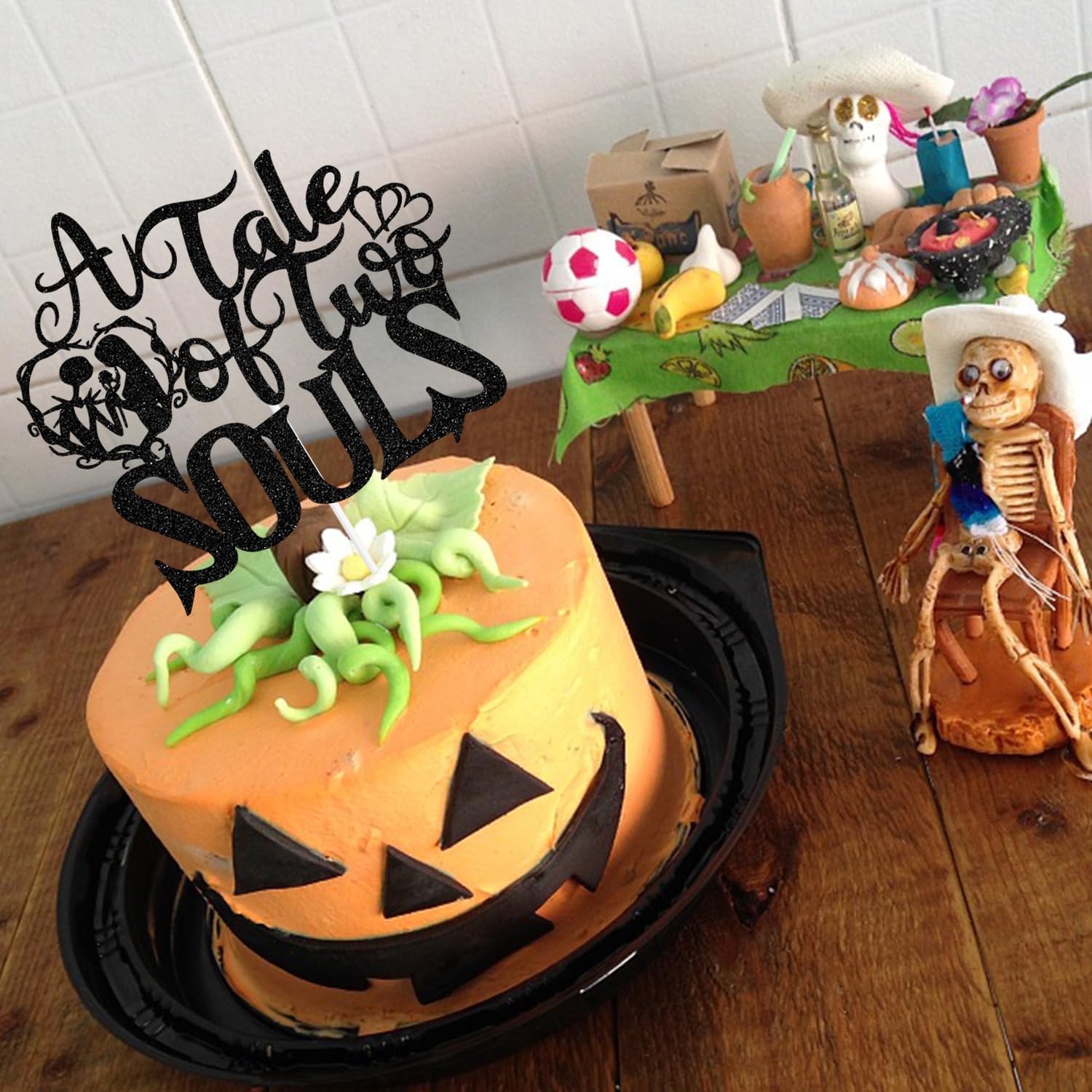 Decoración para tartas con purpurina negra “A Tale of Two Souls”, “Till DeathTill Death Do Us PartyAbout Damn Time”, decoración temática de