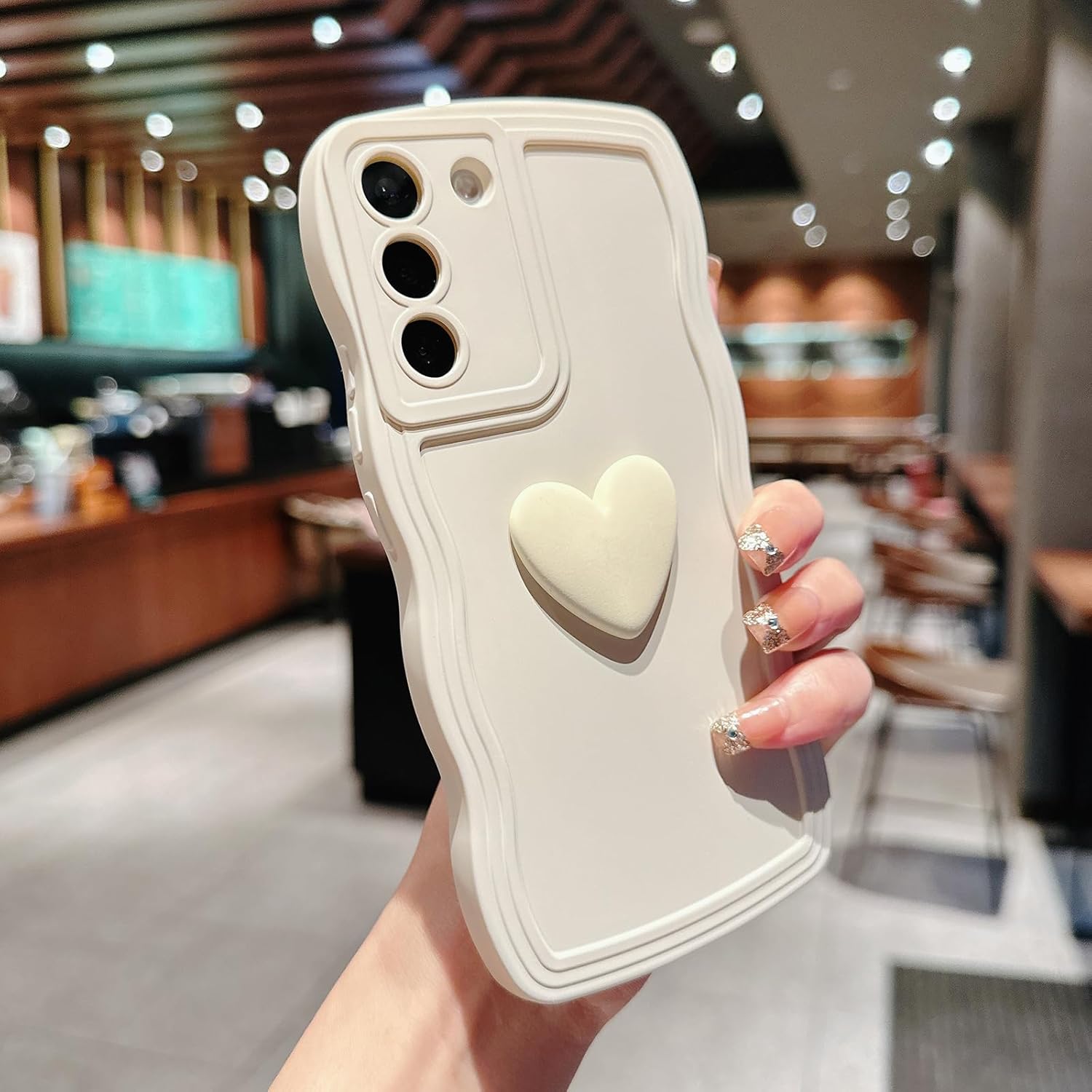 LYQZDT Funda compatible con Samsung Galaxy S22, bonita funda 3D de color sólido con forma de corazón de amor, marco de onda rizada, a prueba de