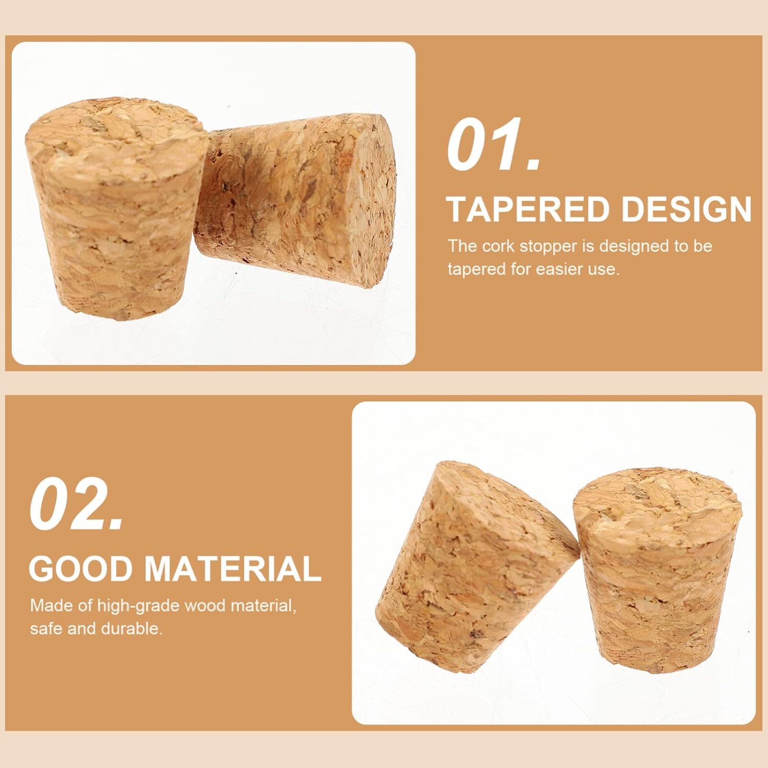 Zerodeko Tapones de corcho, 30 tapones de corcho, corchos de madera suave natural, corcho cónico, tapón de sellado de botella de cerveza para vino,