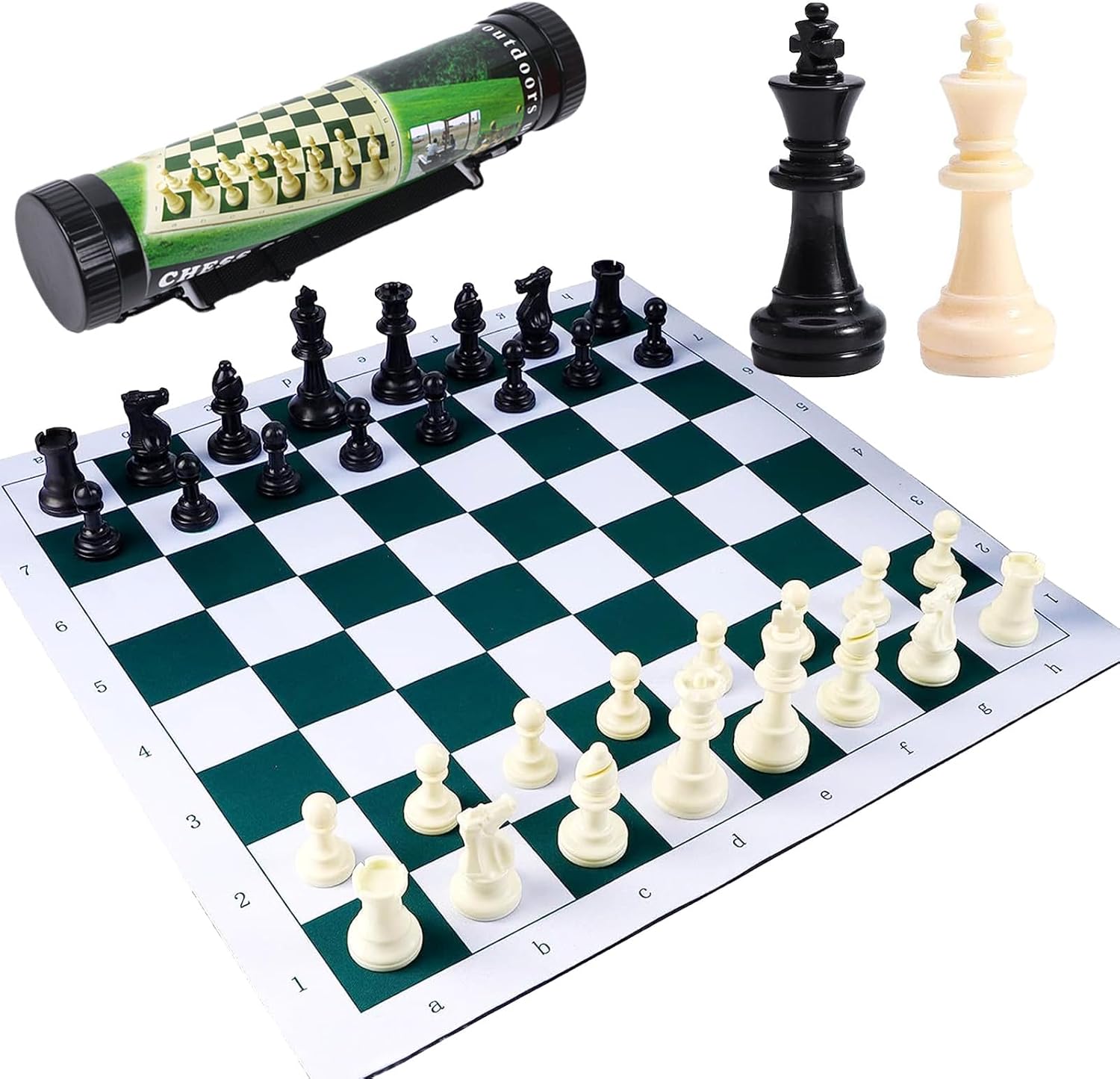 Juego de ajedrez y damas portátil, juego de ajedrez Staunton enrollable para torneos reguladores con rollo de tubo de plástico, juegos de mesa de