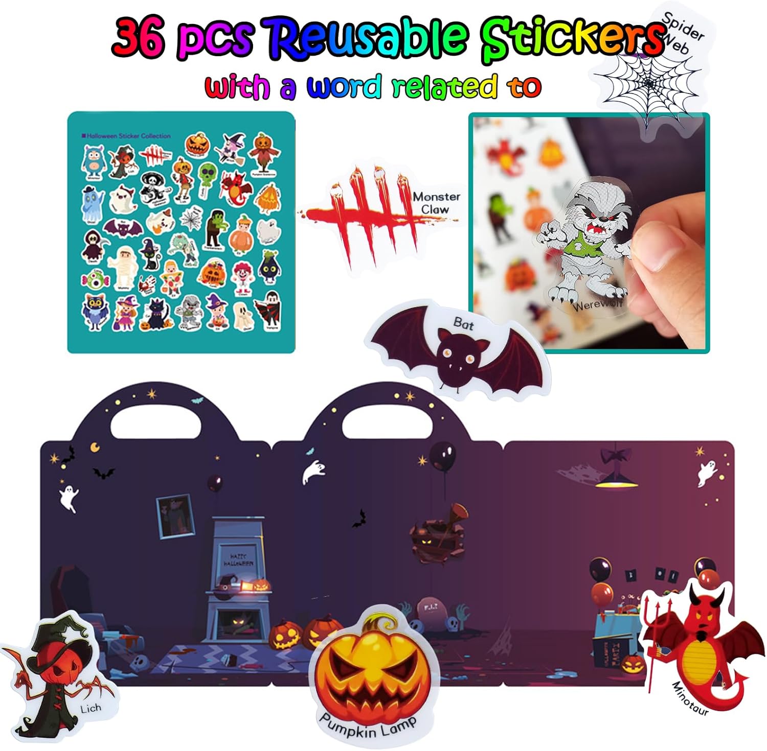Libro de calcomanías reutilizables y sellos transparentes para niños pequeños, 36 calcomanías extraíbles y 70 sellos de goma para hacer tarjetas,
