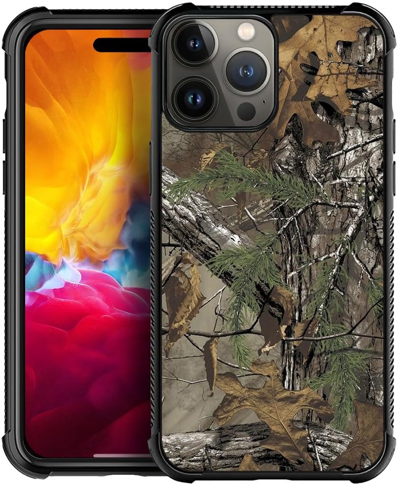 Funda compatible con iPhone 15 Pro Max, diseño de hojas de árbol de camuflaje H, resistente a arañazos y golpes, funda protectora de TPU resistente