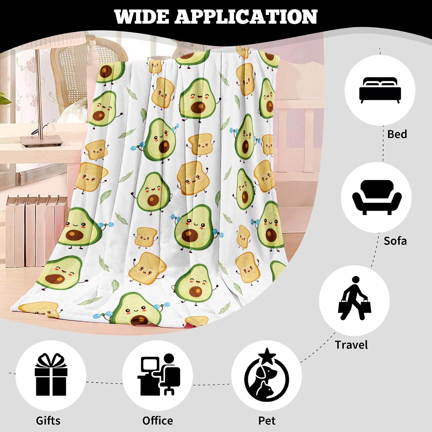 Manta de aguacate para niños, linda manta de entrenamiento de aguacate para niños y niñas, manta suave y acogedora de pan de aguacate, manta ligera
