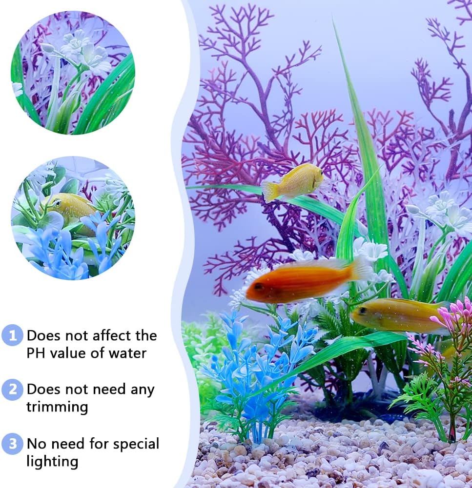 Plantas de acuario, pecera artificial, plantas de plástico, decoración de plantas de coral falso, color blanco y rojo, juego de 6 piezas