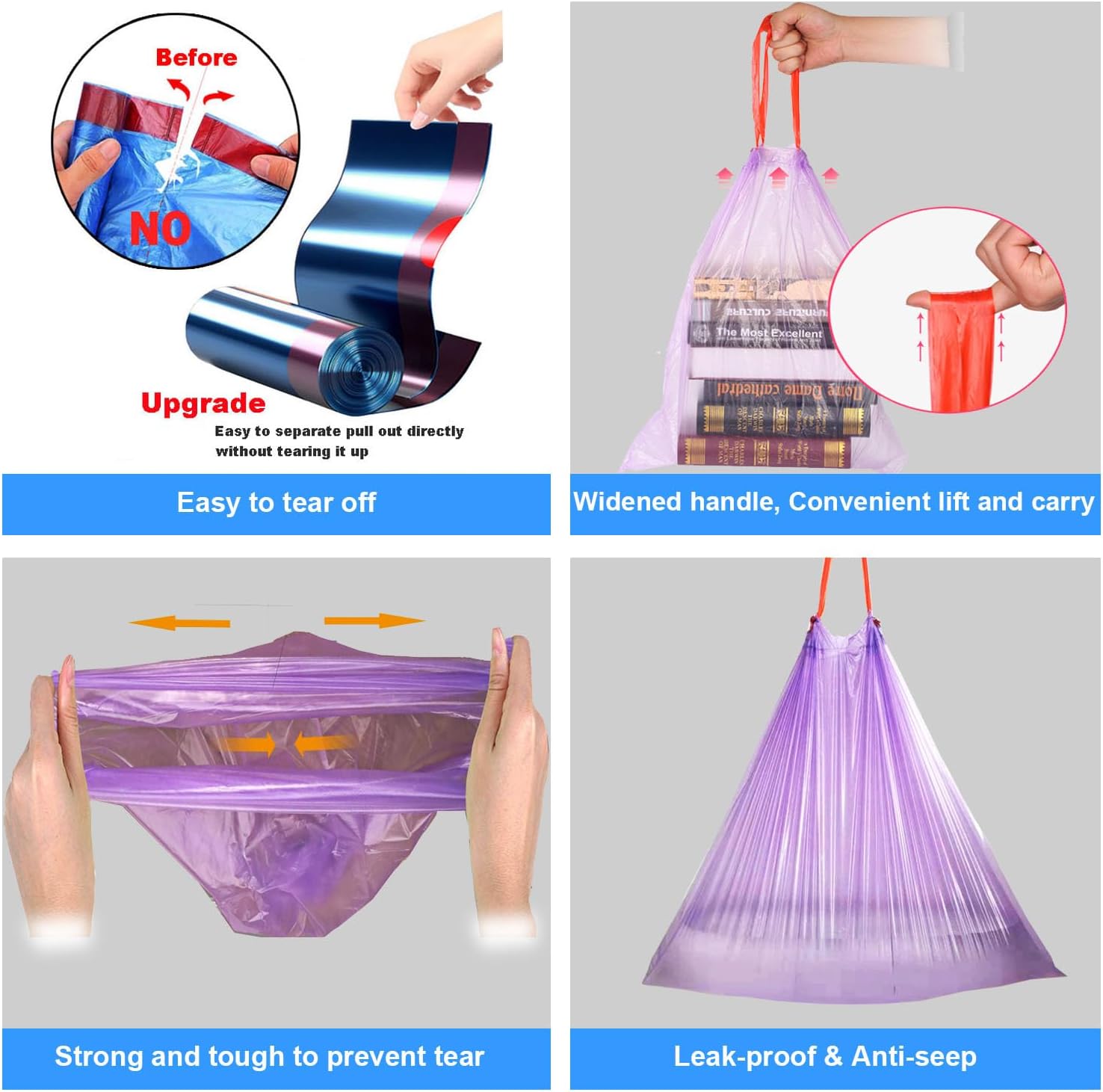 Samll – Bolsas de basura extragruesas y fuertes de 2.6 a 6 galones, bolsas de basura con cordón de 4 galones, bolsas de basura pequeñas sin perfume