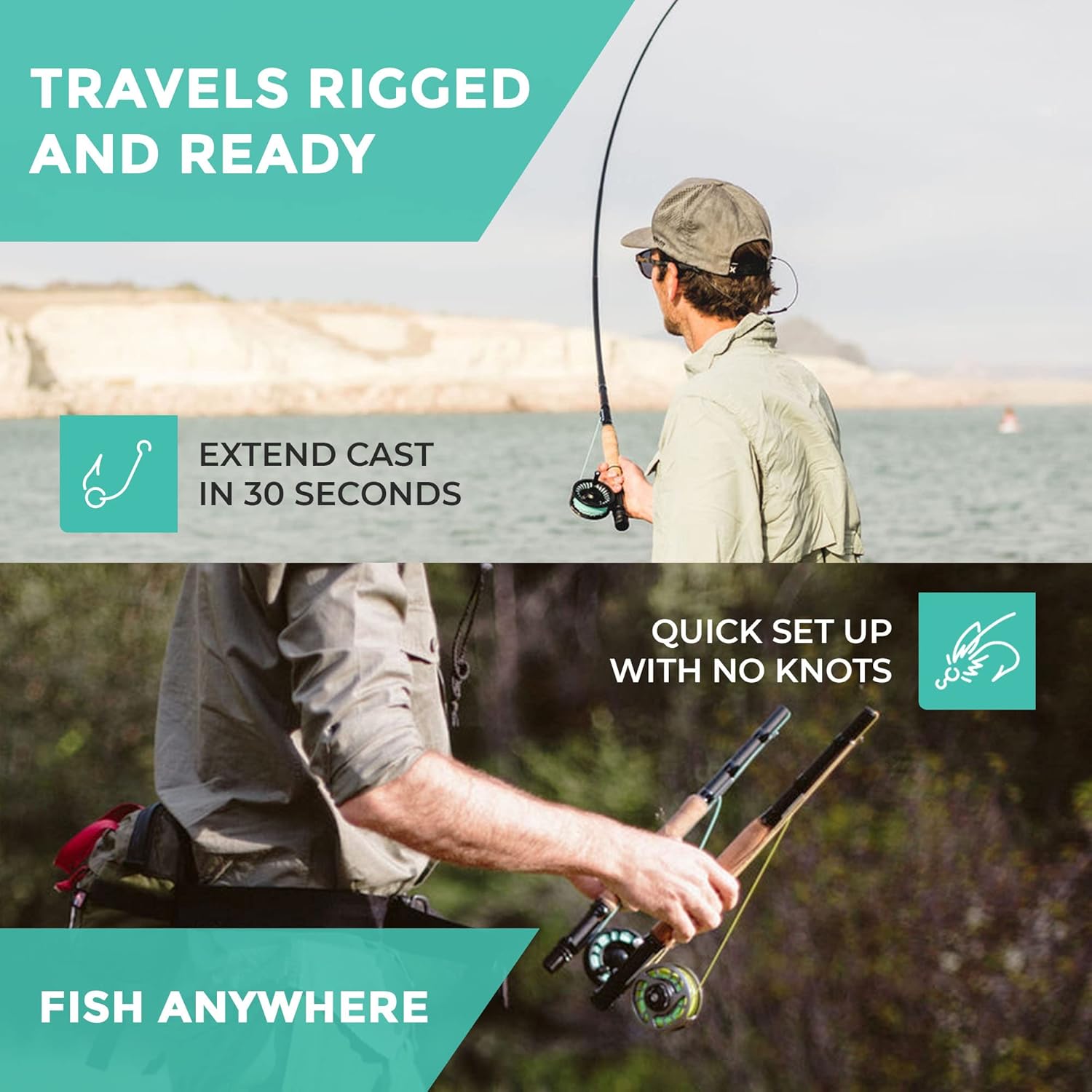 REYR Gear – First CAST – Caña de mosca telescópica, caña de mosca y carrete de viaje, equipo de pesca con mosca portátil para viajes y mochileros,