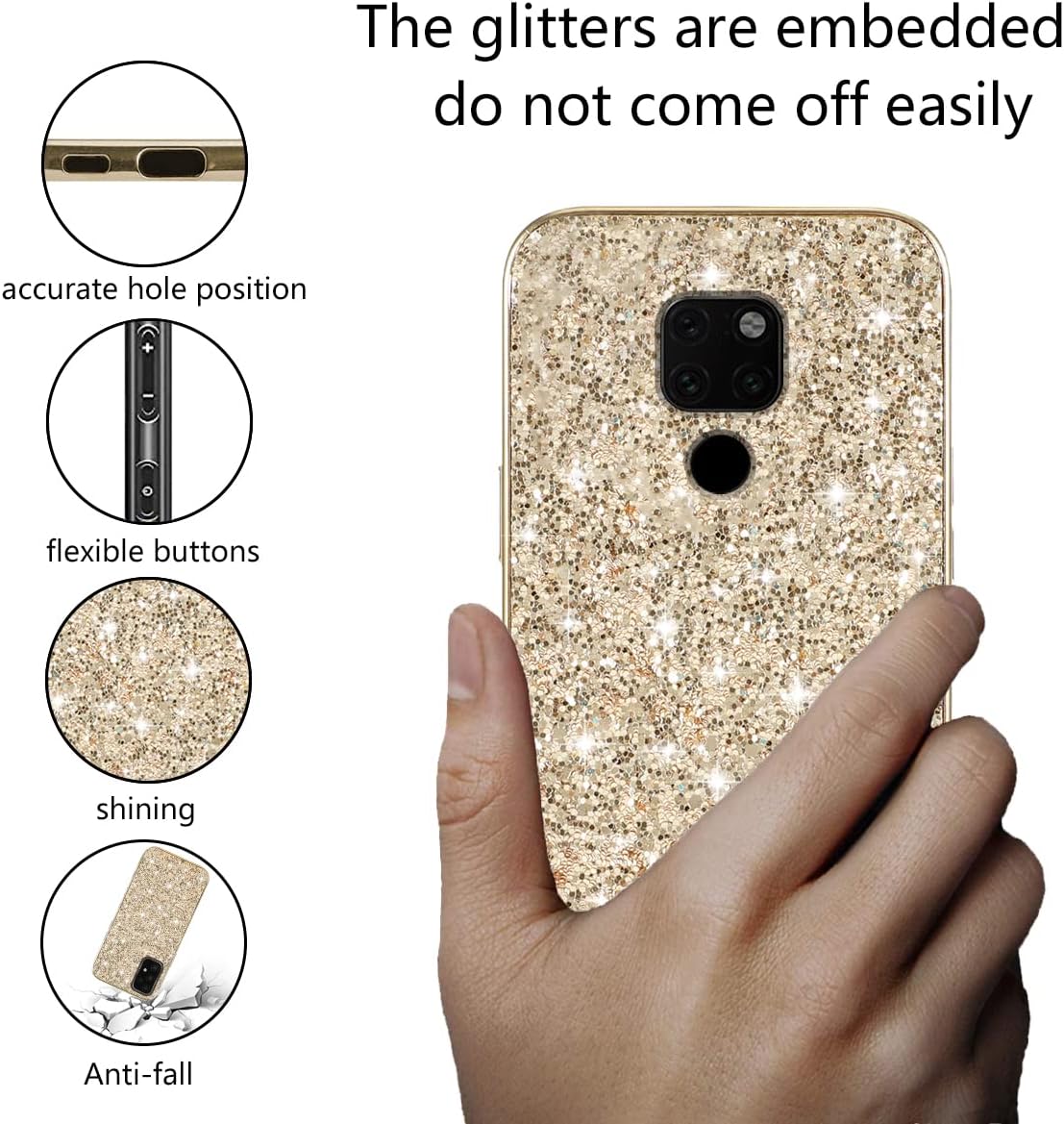 Funda compatible con Huawei Mate 20 con purpurina a prueba de golpes, funda para teléfono Huawei Mate 20, TPU suave brillante y policarbonato de