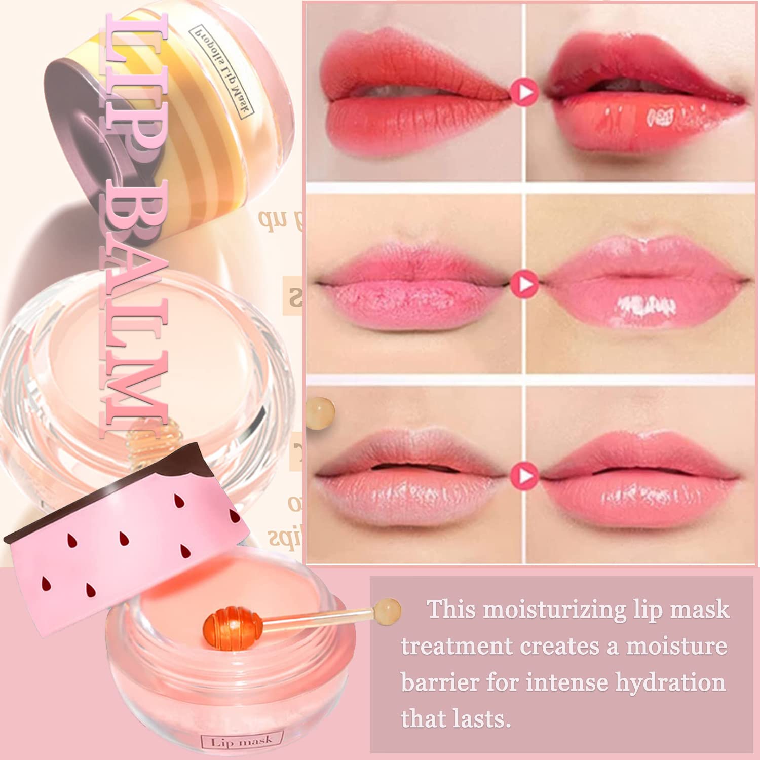 Bálsamo labial de abeja Honey Pot, 2 máscaras labiales de fresa y miel, prevención hidratante, exfoliante labial seco y agrietado, máscara de sueño