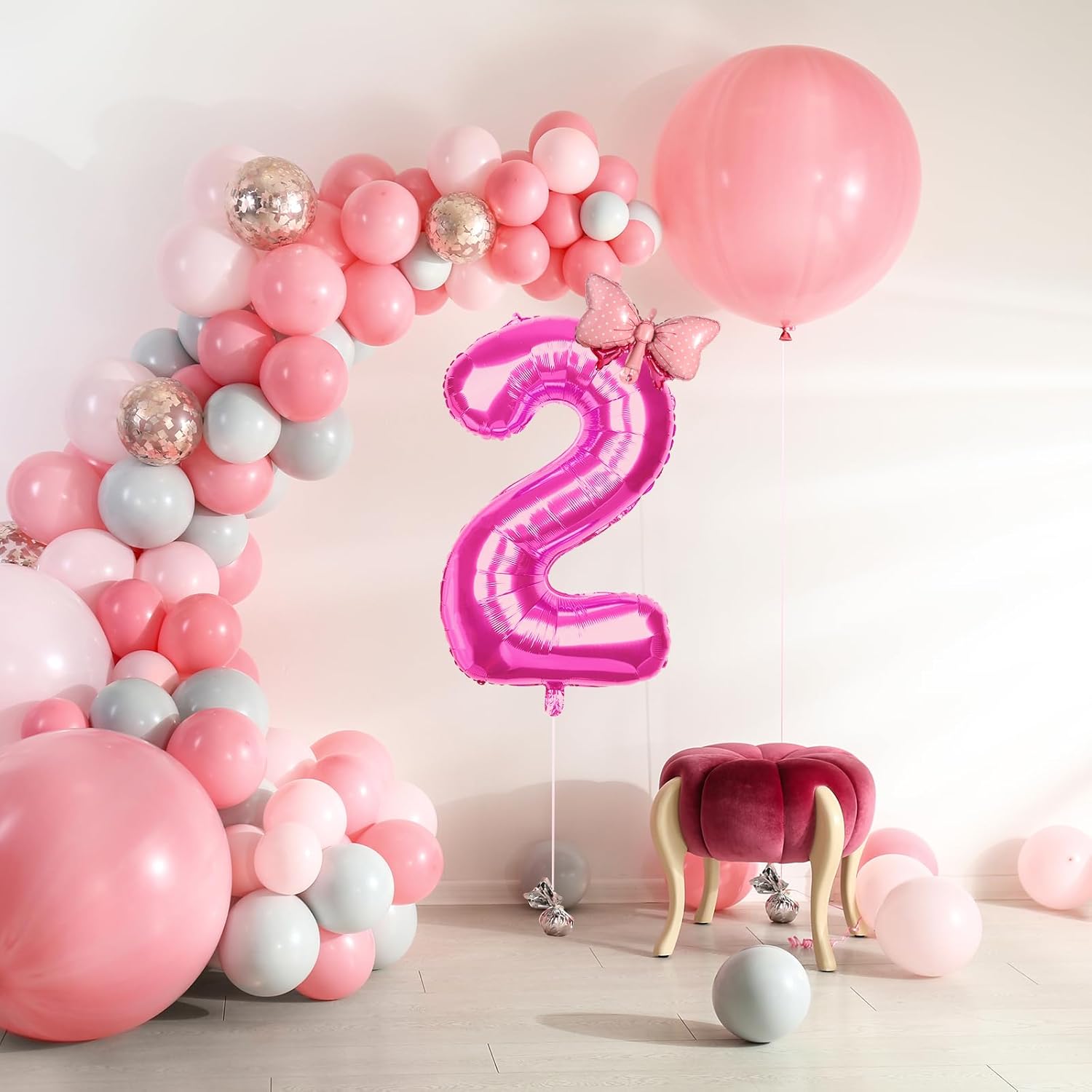 Globos de cumpleaños con números, globos de número rosa para fiesta de cumpleaños, pajarita, globos de papel de aluminio de helio para fiesta de