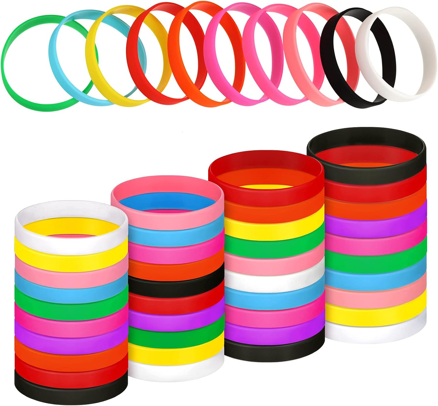 Sumind 100 pulseras de silicona en blanco, pulseras elásticas de goma de colores para adultos, niños, mujeres, hombres, regalos para adolescentes