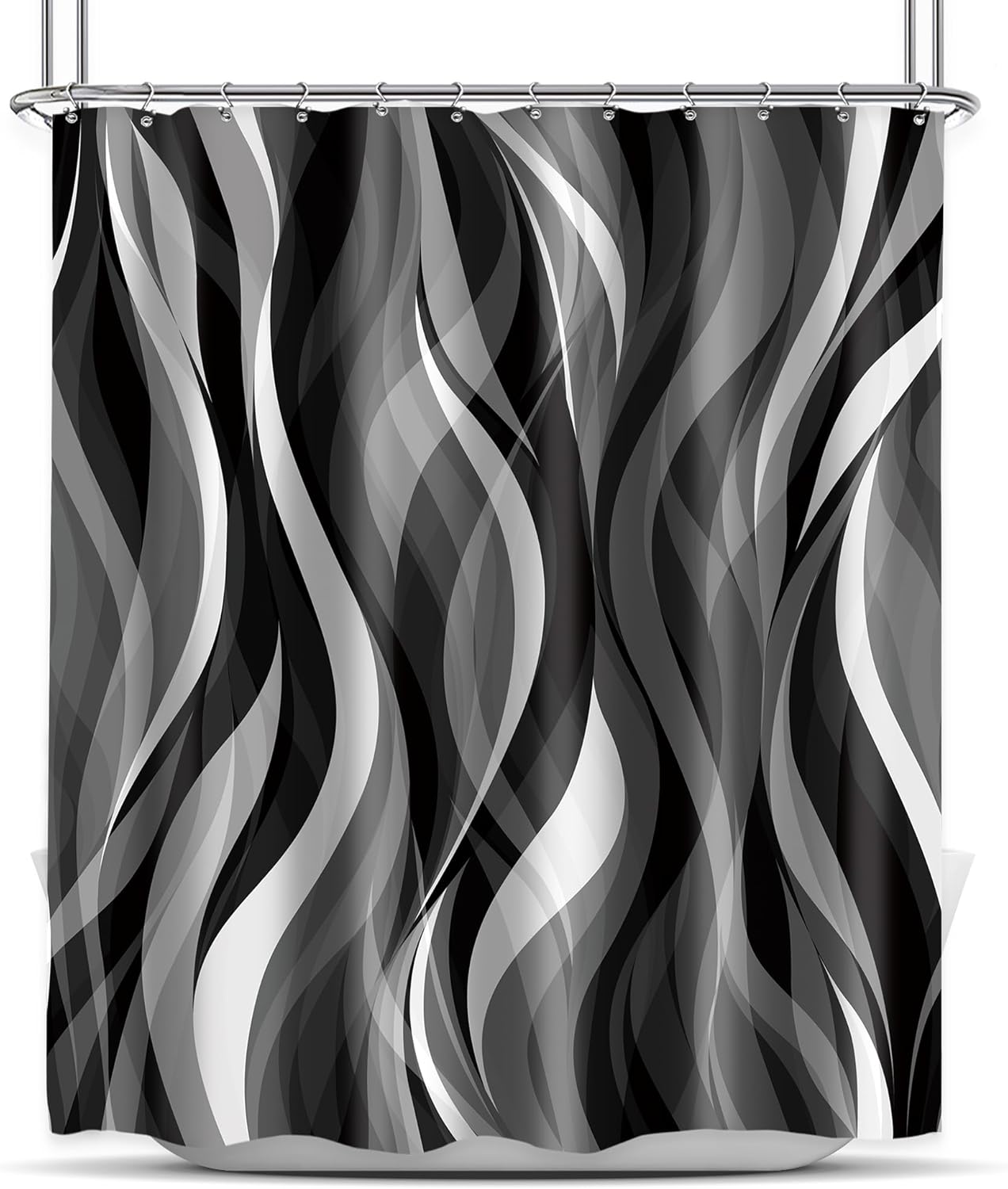 Riyidecor Cortina de ducha abstracta en blanco y negro de 60 pulgadas de ancho x 72 pulgadas de alto, a rayas, minimalista, estética, moderna,