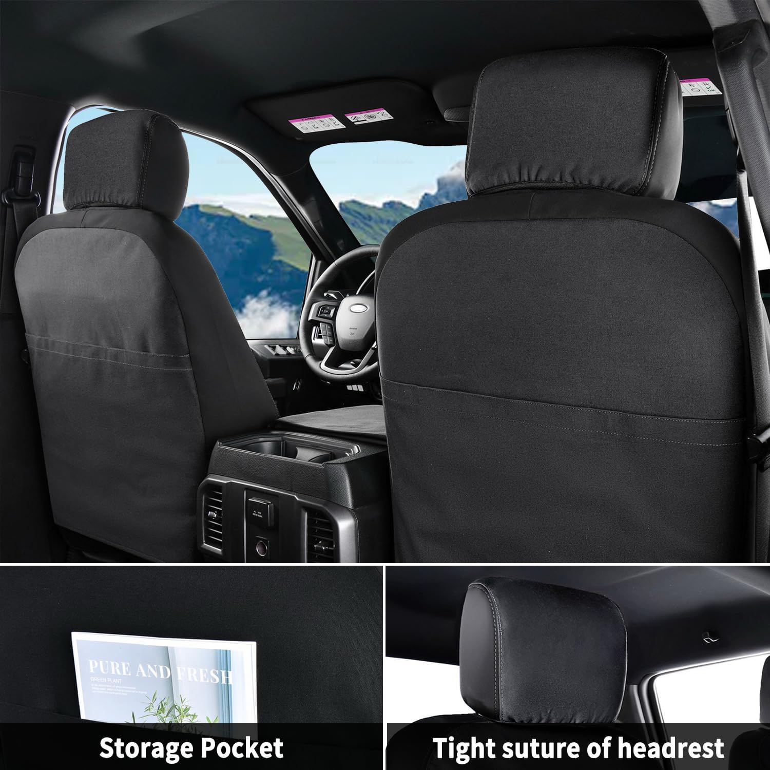 Coverado Fundas de asiento delantero, protector de asiento de lona impermeable para cojines de asiento de automóvil para niños y perros, fundas de