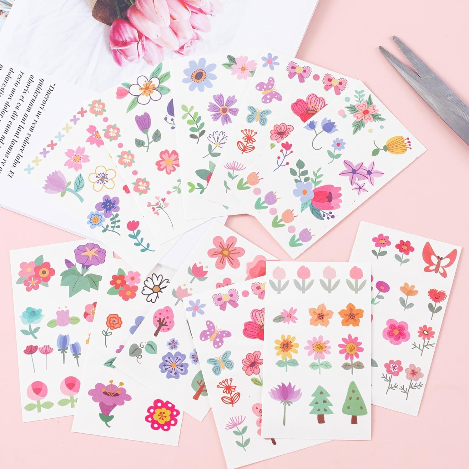 327 tatuajes temporales de flores para niñas, 109 estilos, falsos impermeables, lindos, rosas, flores, hojas, tatuajes, para adultos, cumpleaños,