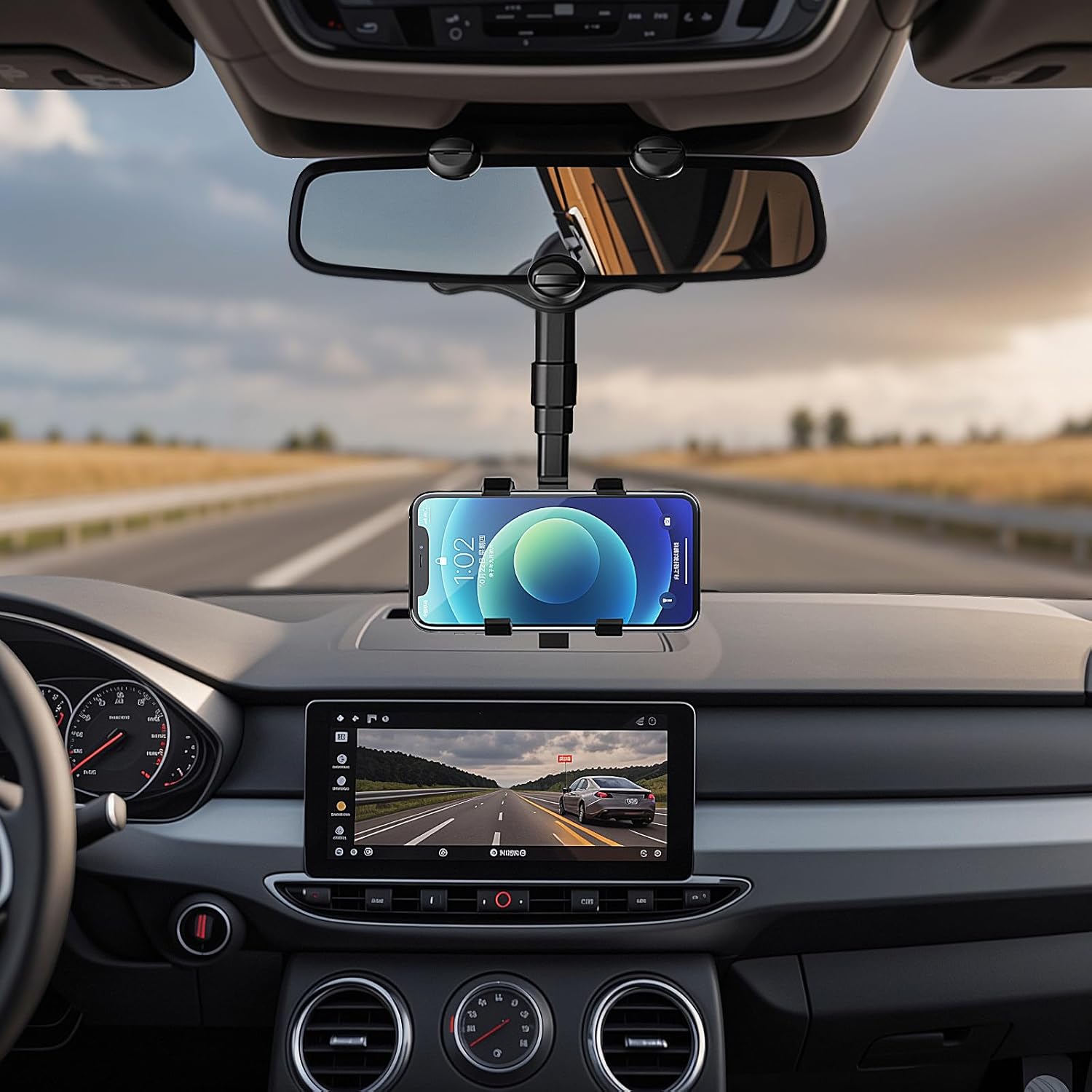Soporte de teléfono para espejo retrovisor de automóvil, soporte para teléfono para tu automóvil con brazo ajustable, soporte giratorio de 360  para