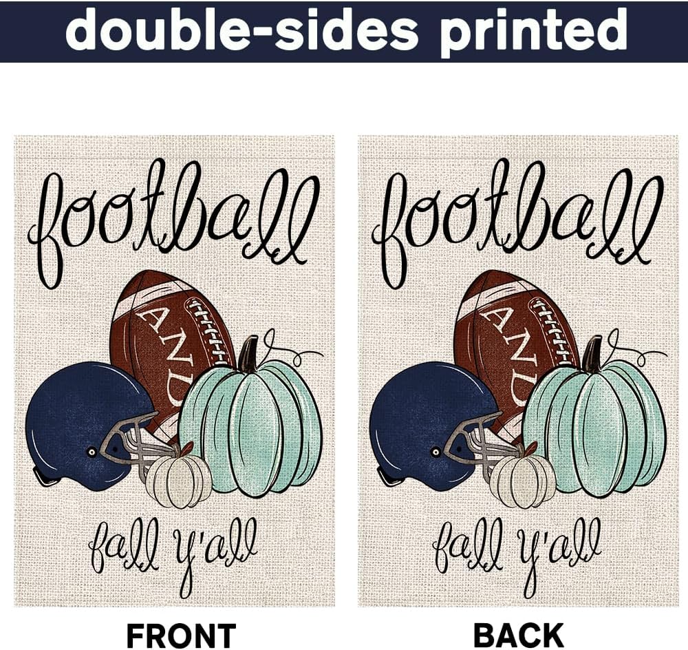 DIYDEC Bandera de jardín de fútbol de otoño de 12 x 18 pulgadas, bandera de fútbol de doble cara con calabaza para patio, día de juego deportivo,