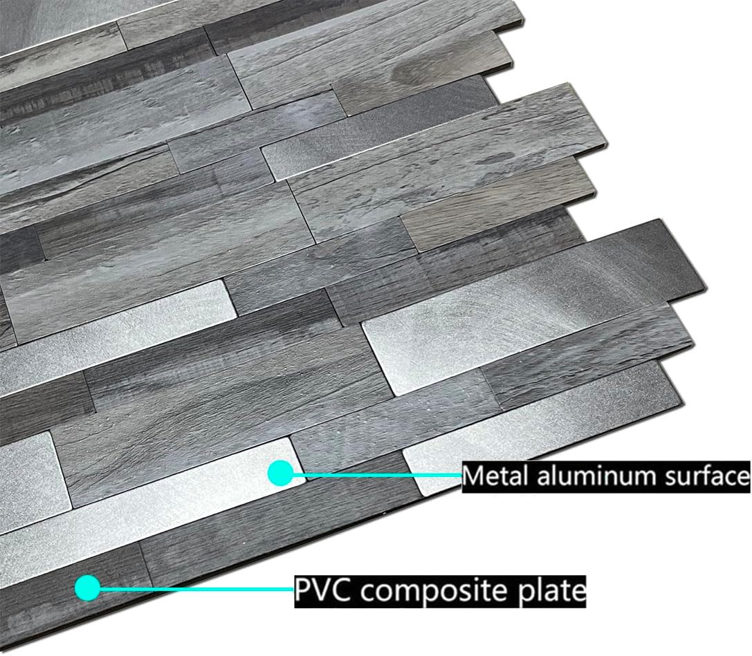 XUANINY 10 hojas de azulejos metálicos para salpicaduras en muro, autoadhesivas, aluminio 3D, paneles de pared para cocina, baño, dormitorio, sala