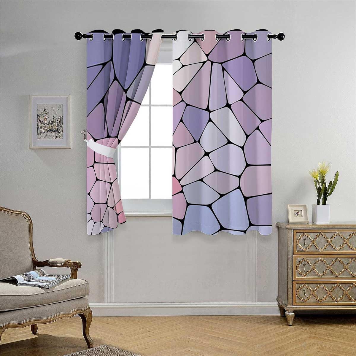 YANFENQI Paneles opacos, cortinas divisoras geométricas de mosaico rosa para Ventanas de Cuarto 85 pulgadas de ancho por 108 pulgadas de largo, 2