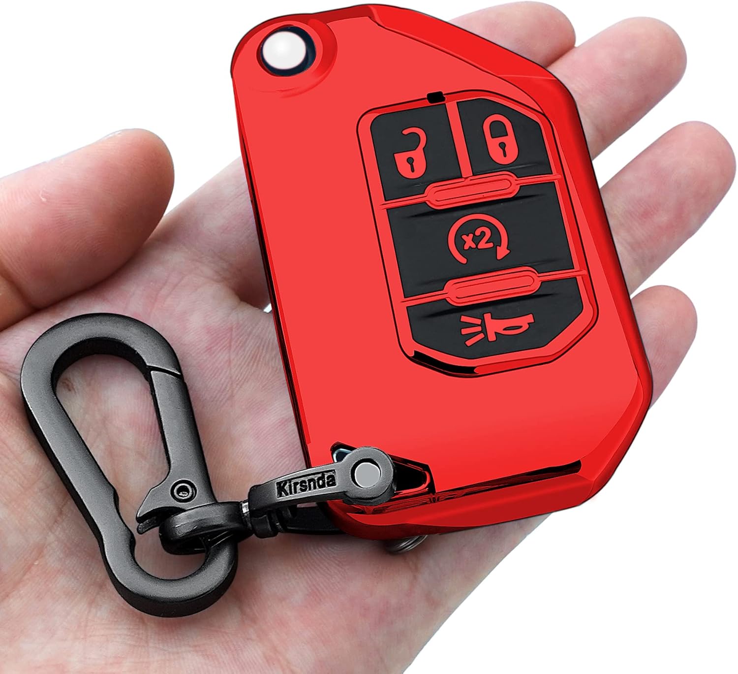 Kirsnda Funda para llavero Jeep con llavero, funda de TPU suave para llavepiel, 4 botones para Wrangler JL JLU Gladiator JT Rubicon Tirón Remoto