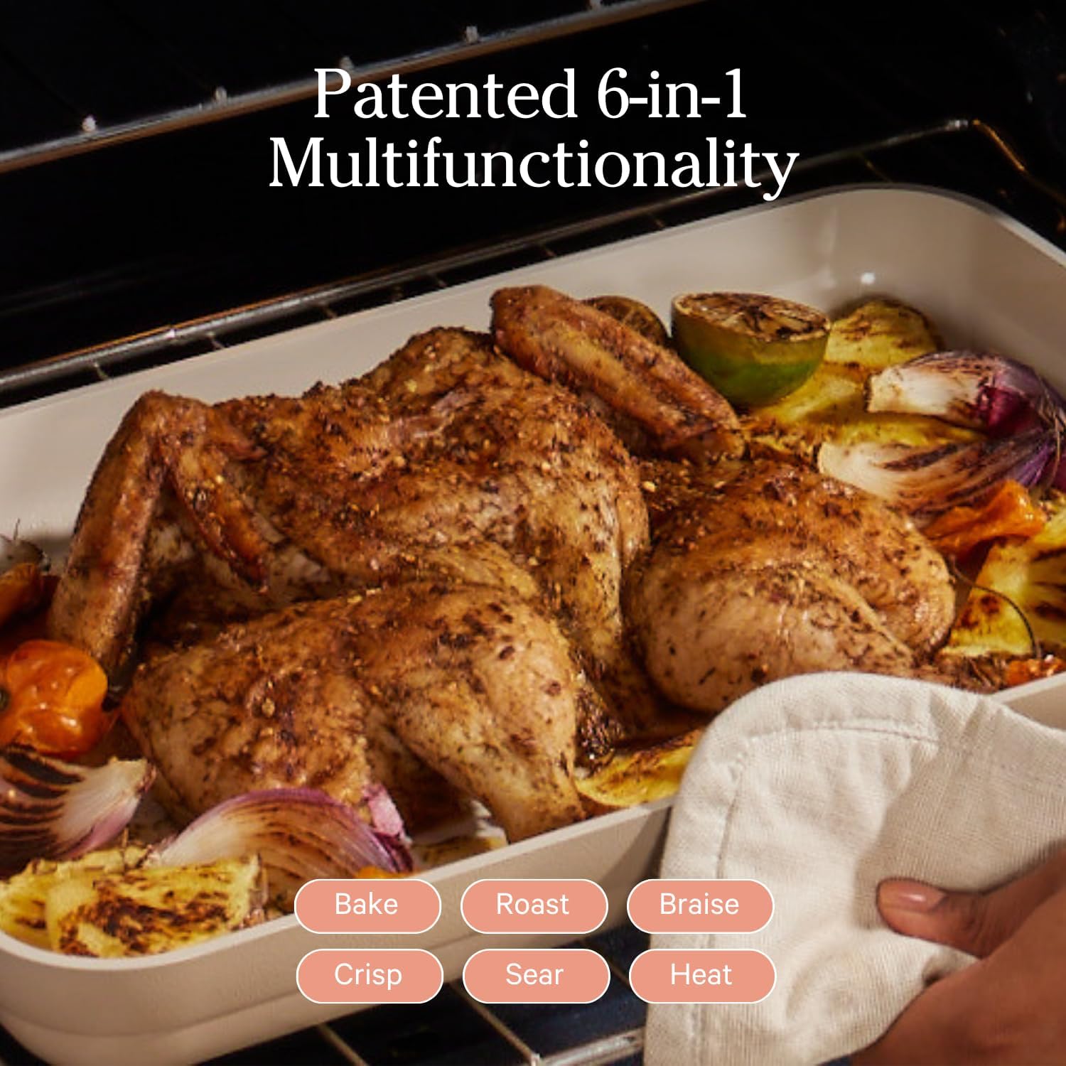Our Place Ovenware – Juego de 5 piezas antiadherentes, sin toxinas, cerámica y cerámica con bandeja para horno, panaderos y alfombrilla para horno,