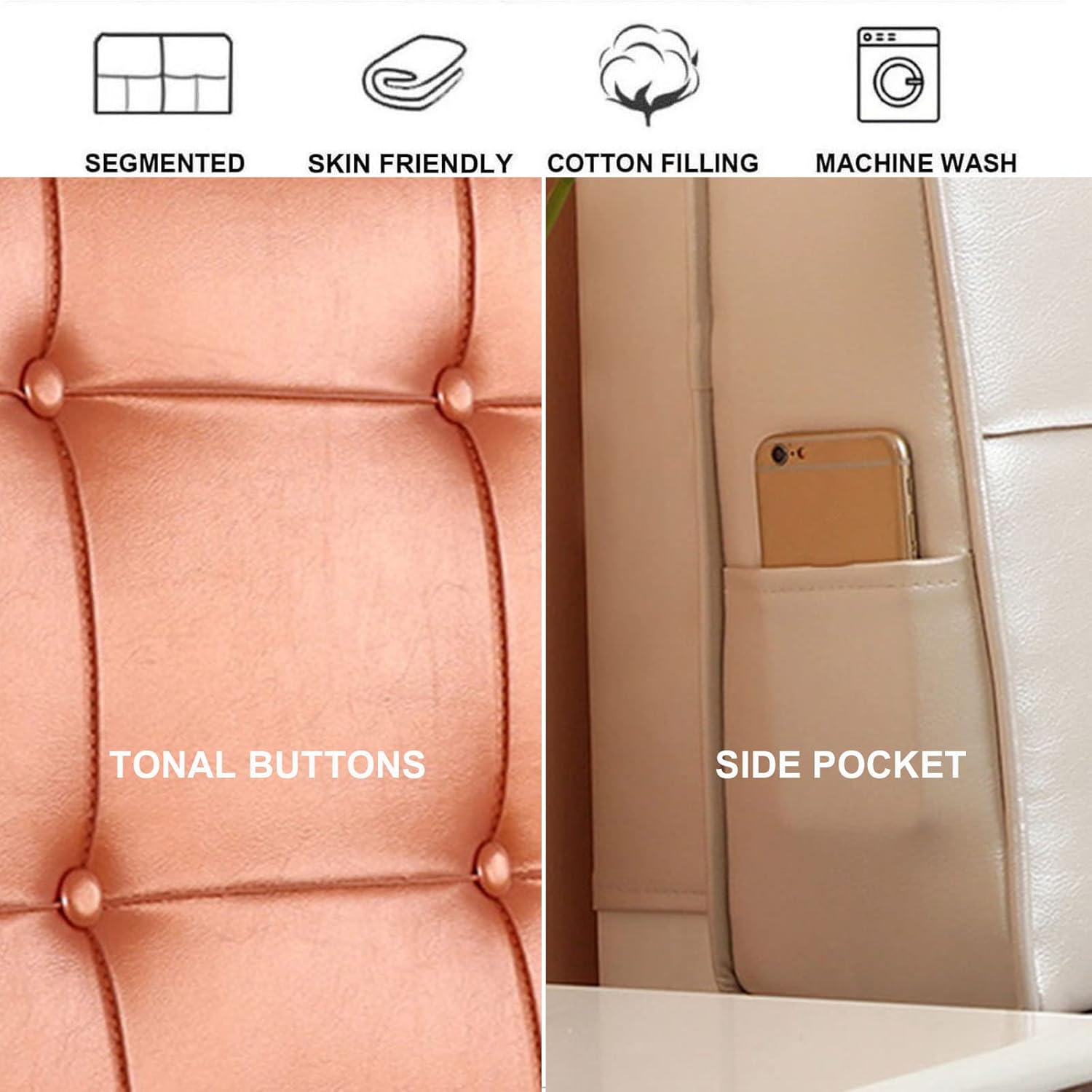 ZZYK Almohada tapizada con botones de cuero, respaldo y respaldo de lectura, soporte lumbar, almohada de cuña para sofá cama, litera con funda
