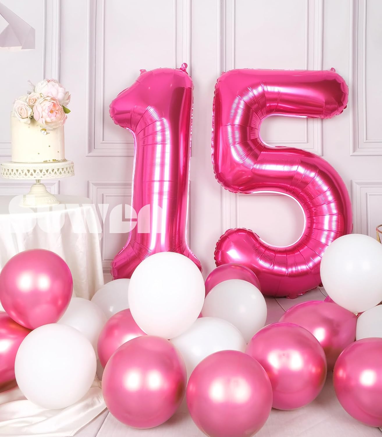 SUWEN Globos grandes de 40 pulgadas, color rosa intenso, globos grandes de número 15 de helio, globos de helio del 0 al 9, decoraciones de fiesta de