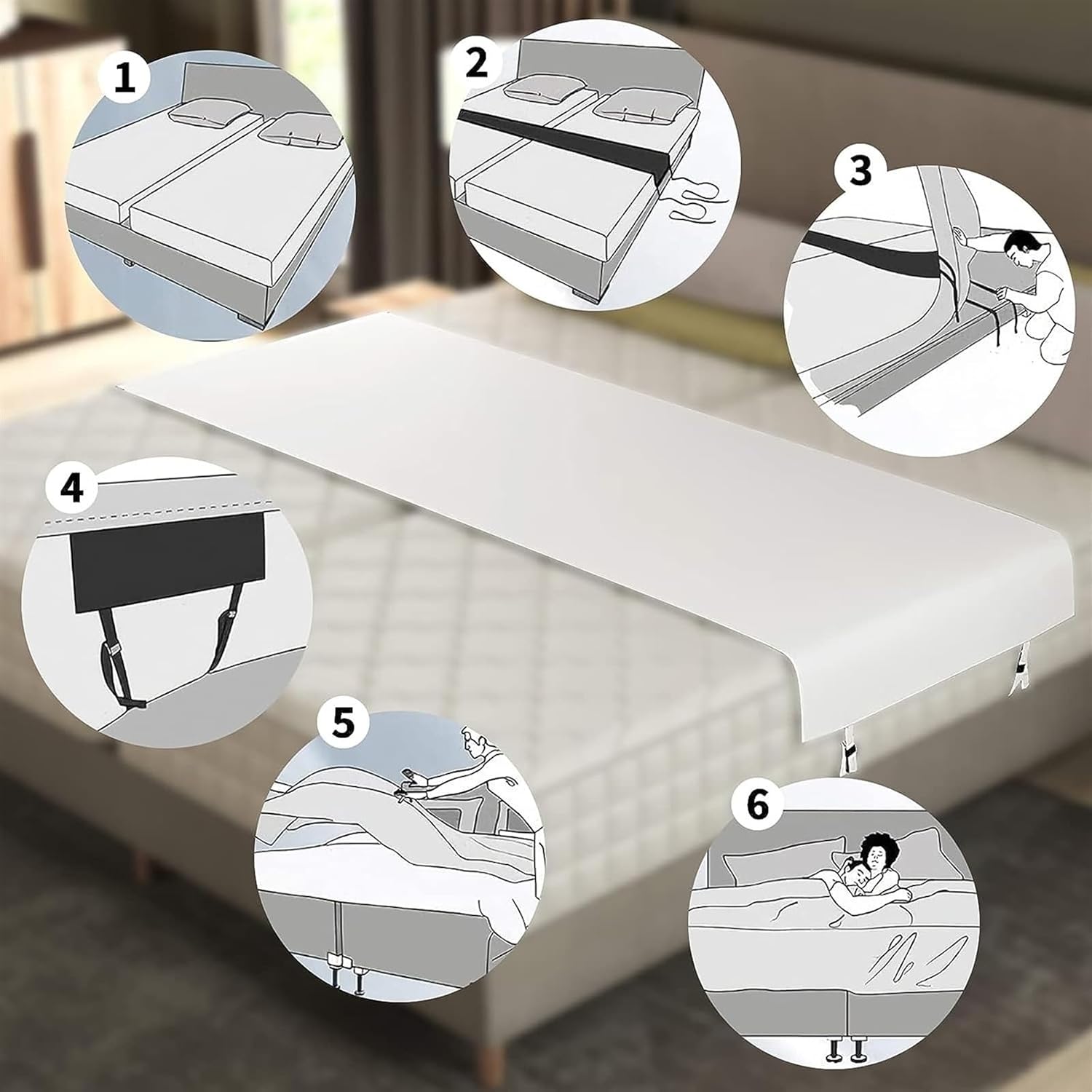 OVARIA Puente de cama, conector de cama dividida, relleno de espacio para colchón, conector de colchón con correa, relleno de espacio de cama,