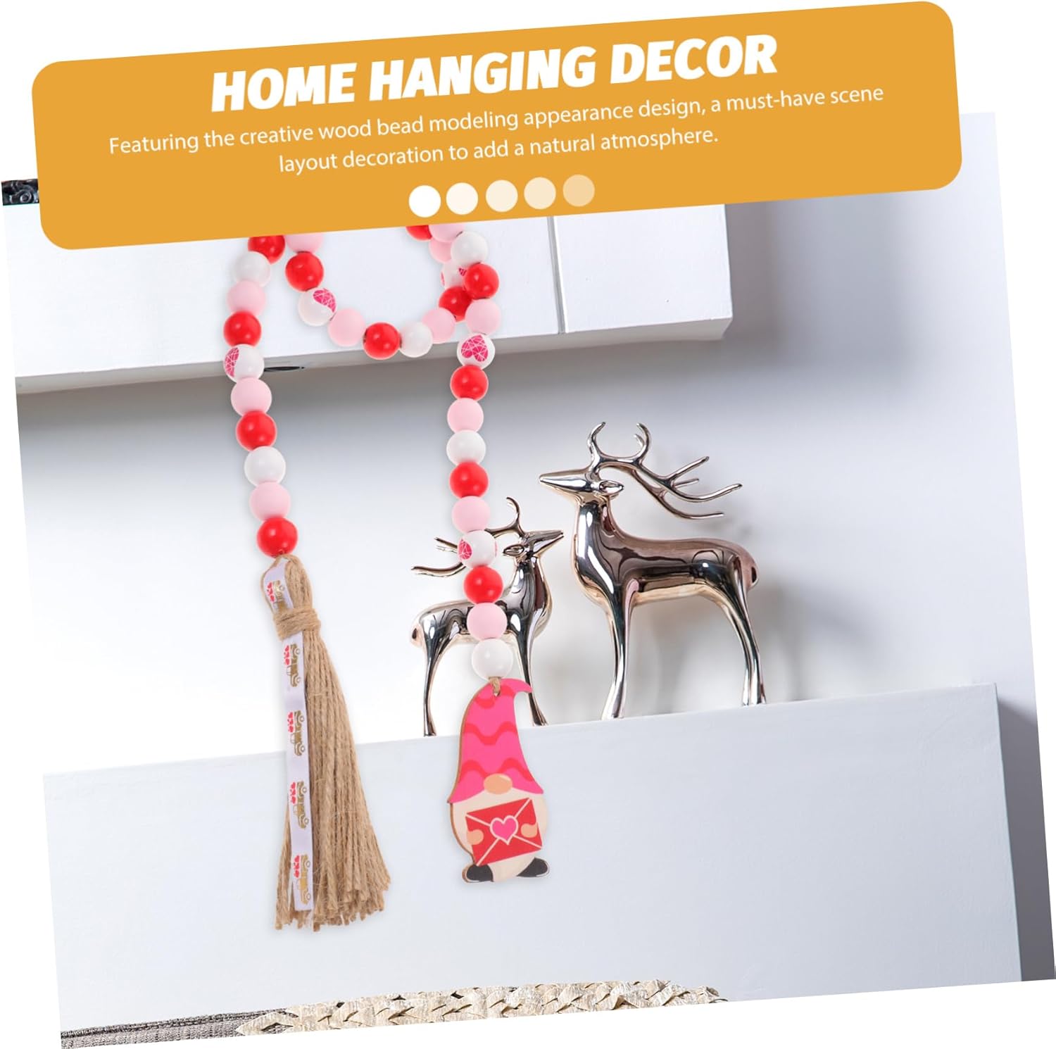 Abaodam 4 Pcs Wooden Bead Hanging String Household Decor Wooden Serving Trays Home Decorations Wood Bead Garland Valentines Day Decor Love Beaded