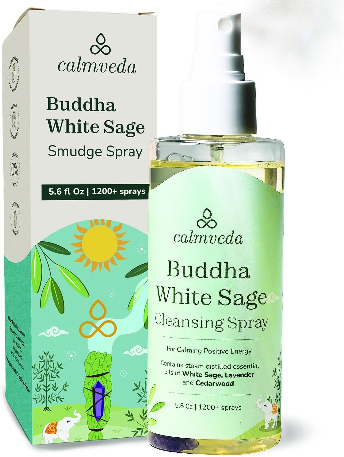 Buddha White Sage Spray Protection  Spray de manchas con agua bendecida por monjes budistas (más de 1200 aerosoles)  Spray de salvia para limpieza