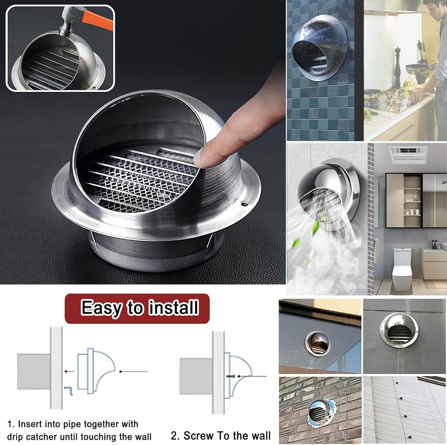 Tapa de ventilación de pared, campana de salida de ventilación de pared de 5, 8, 10, 12 pulgadas, cubierta de rejilla de ventilación de aire de