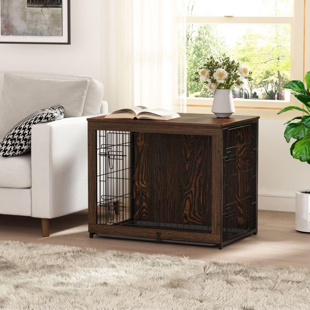 Mesa auxiliar de muebles de madera para perros, caja de doble puerta con bandeja deslizante, mesa auxiliar interior, fácil instalación, con Cubierta