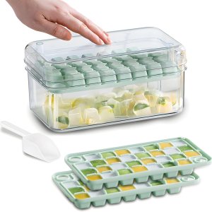 Bandeja cuadrada para cubitos de hielo con tapa y contenedor de almacenamiento, molde para hacer cubitos de hielo para congelador con contenedor, Bandeja cuadrada para cubitos de hielo con tapa y contenedor de almacenamiento, molde para hacer cubitos de hielo para congelador con contenedor,