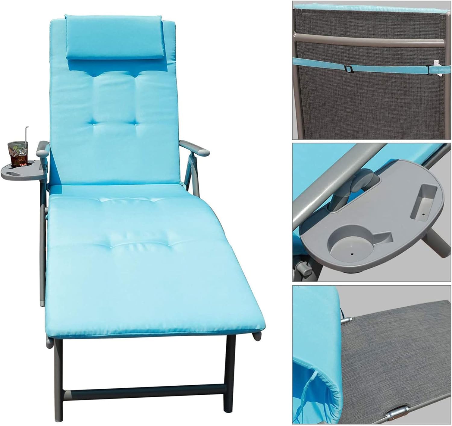 Goldsun – Silla plegable de aluminio con ajuste de reclinado, para exteriores, ideal para patio, playa, porche, piscina, individual, Gris con Azul