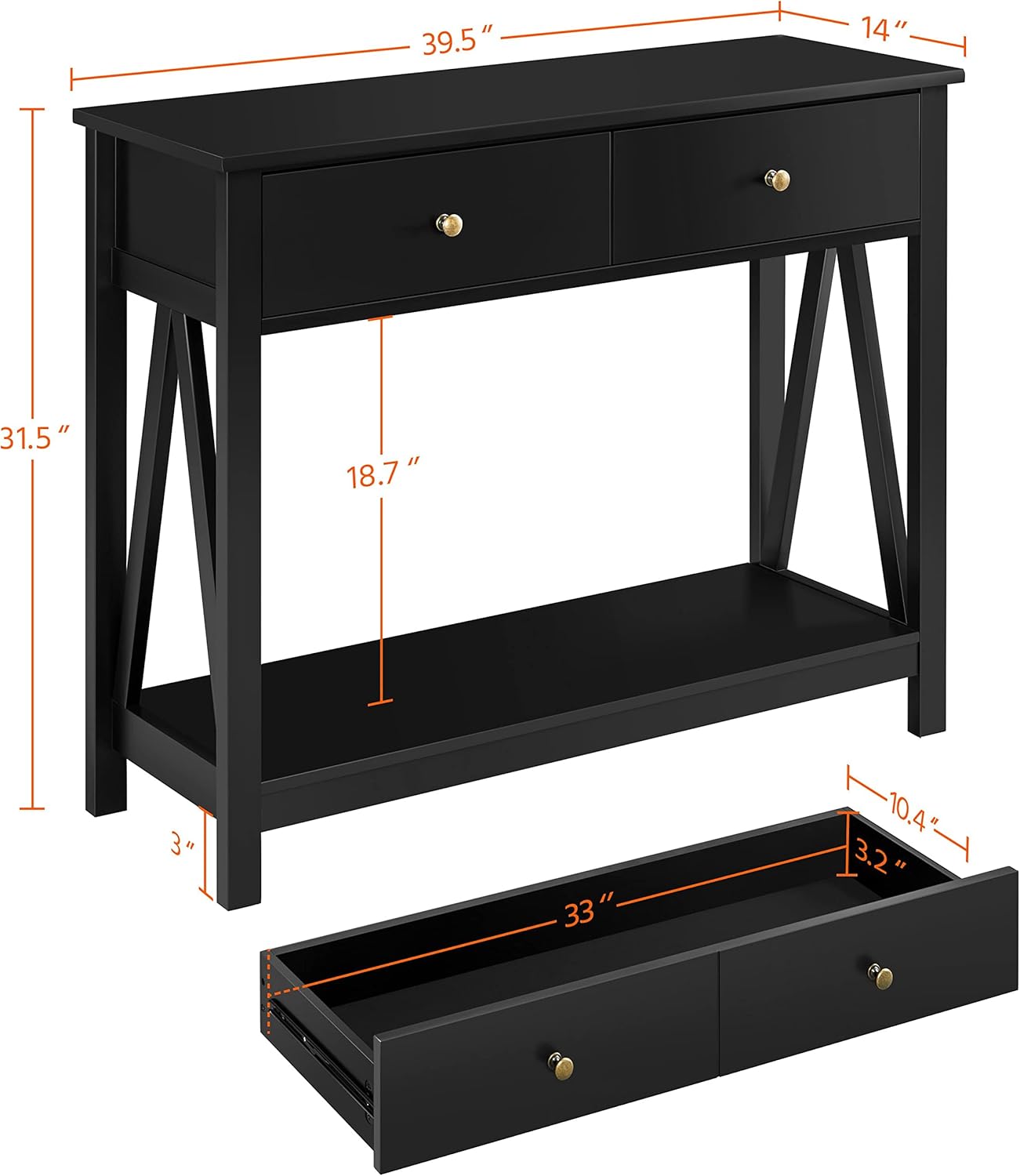 Yaheetech Mesa consola con cajón, mesa de entrada de madera con estantes de almacenamiento, mesa de sofá estrecha larga para sala de estar, entrada,