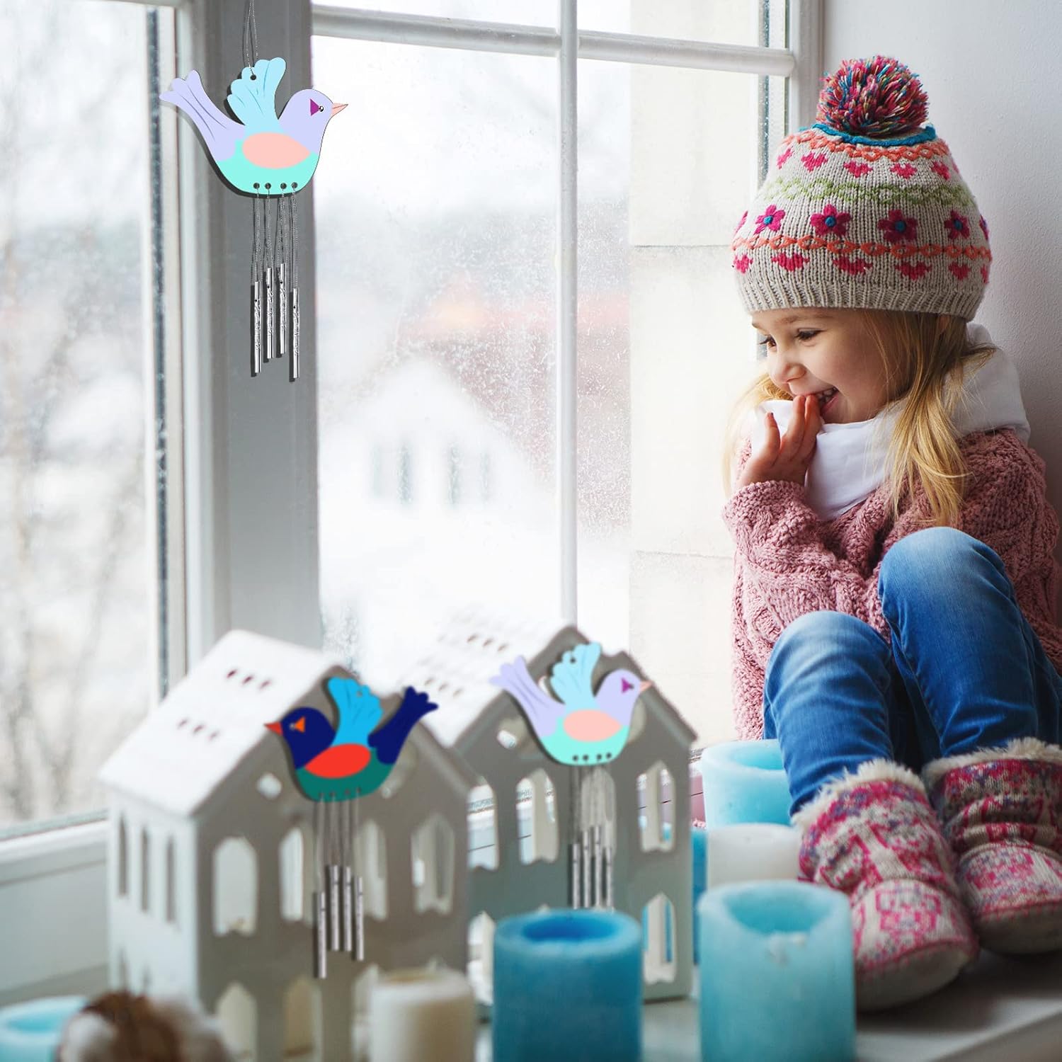 Taiyin Carillón de viento de madera para pájaros, campanillas de viento de madera, campanillas de viento decorativas de madera para niños y niñas,