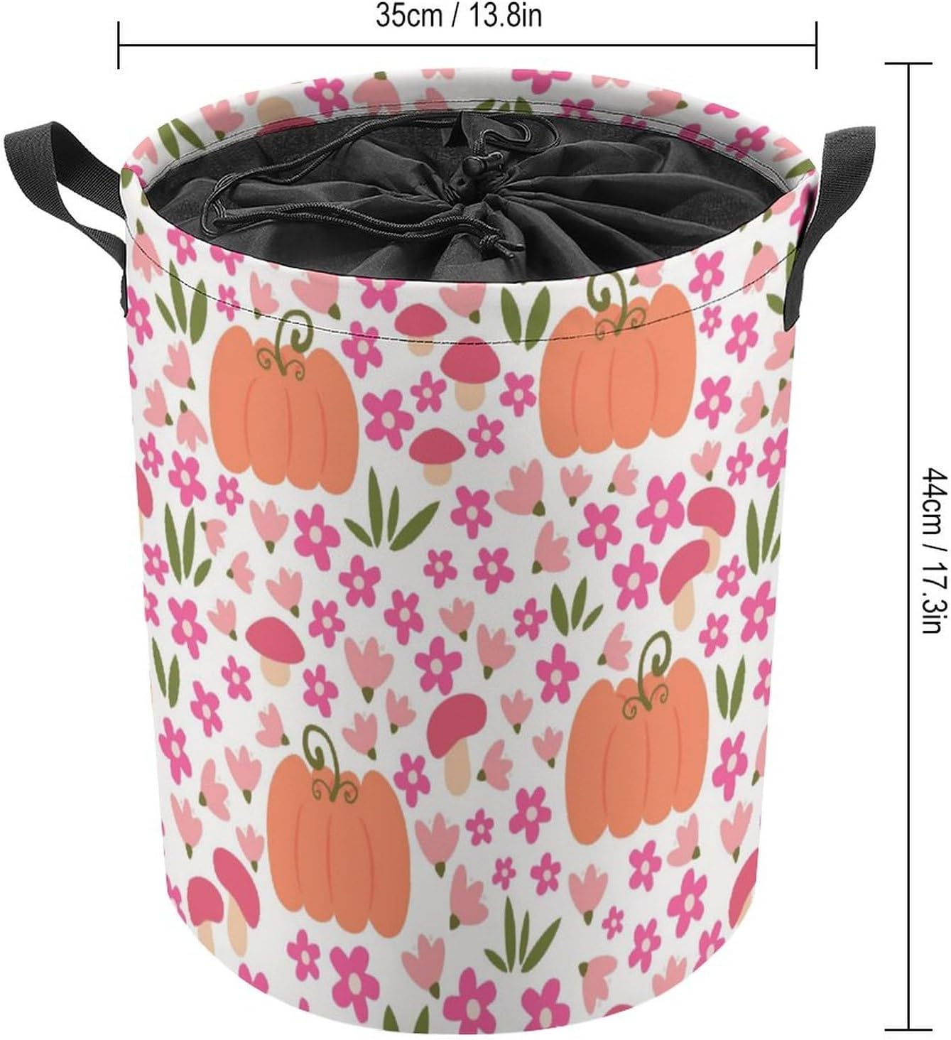 Cute Pink Pumpkin Flowers Laundry Basket with Drawstring Colorful Waterproof Collapsible Dirty Clothes Hamper Storage Baskets for Bathroom Dorm Toy