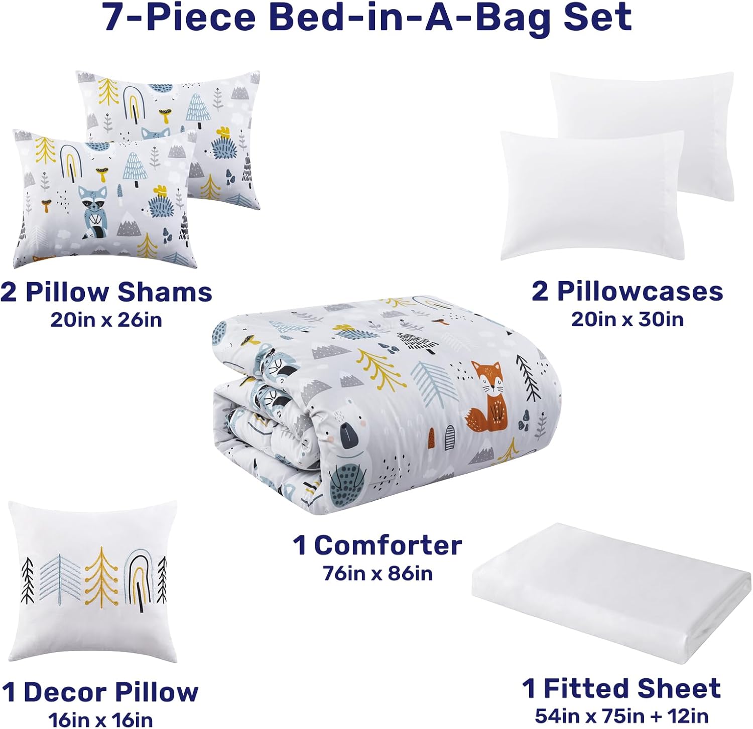 ARTALL Juego de edredón matrimonial para niñas y adolescentes, 7 piezas de cama en una bolsa, juego de ropa de cama de microfibra suave para todas