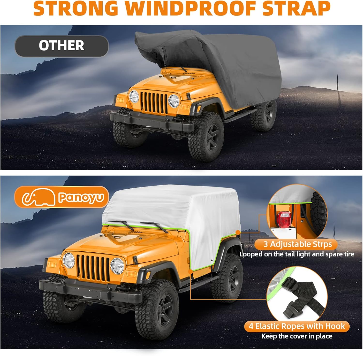 Funda para cabina de automóvil para Jeep Wrangler TJ y YJ de 2 puertas 1992-2006, Wrangler cubierta impermeable para lluvia con cubierta de espejo y