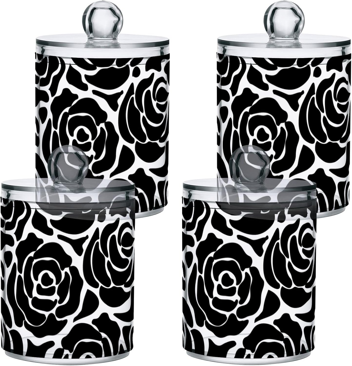 xigua Paquete de 2 tarros vintage de boticario con tapa de rosa negra negra con tapa, recipientes de plástico transparente de 10 onzas para