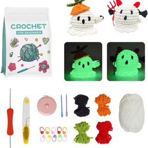 Kit de ganchillo para principiantes que brillan en la oscuridad, kit de inicio de ganchillo con tutoriales en video paso a paso, muñeca fantasma, Kit de ganchillo para principiantes que brillan en la oscuridad, kit de inicio de ganchillo con tutoriales en video paso a paso, muñeca fantasma,