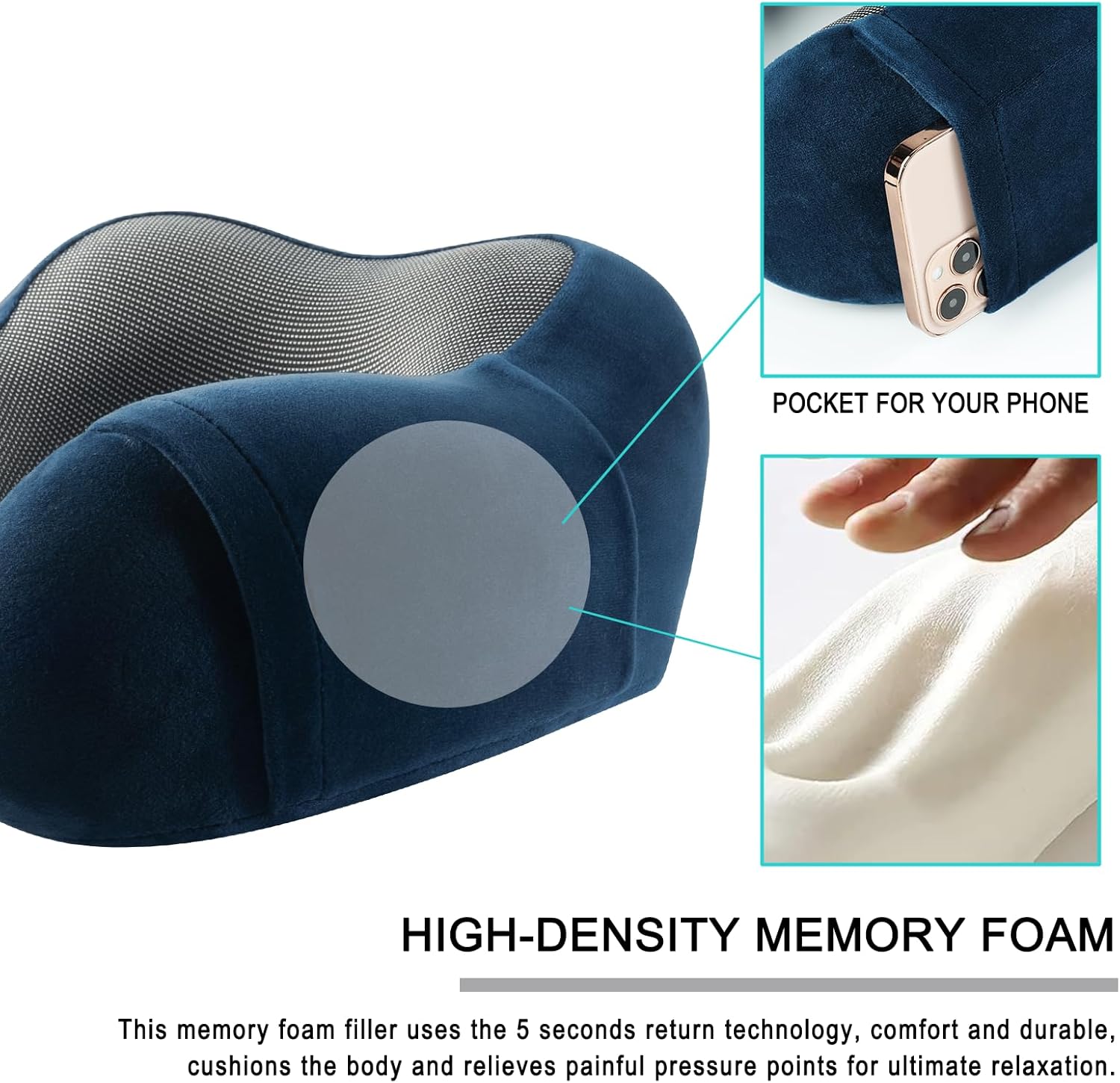 urnexttour Almohada de viaje para avión, las mejores almohadas de cuello de espuma viscoelástica, almohada de viaje suave y de apoyo para viajes,