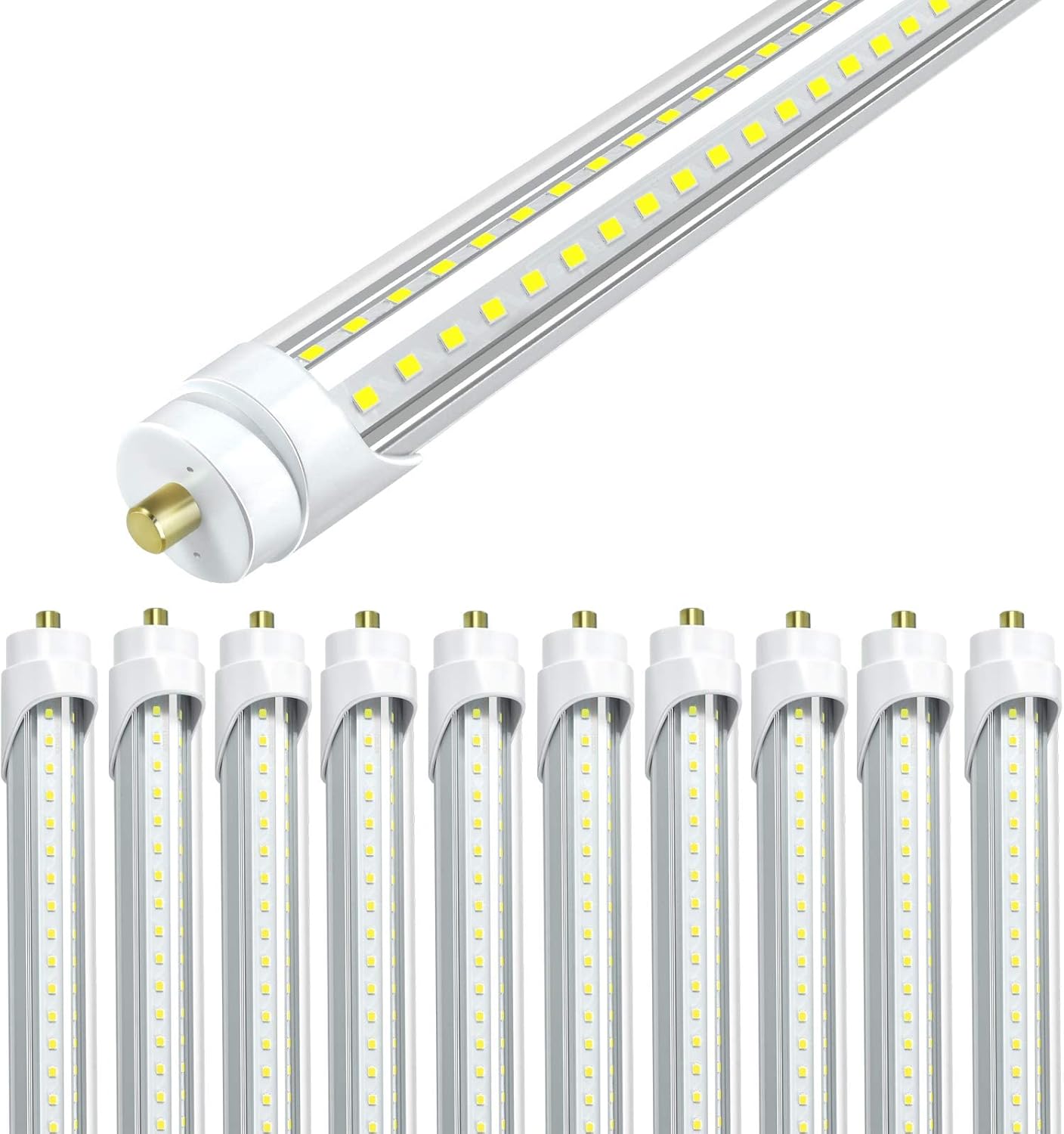 ELEKICO Bombillas LED de 8 pies, 5000 K, 75 W, 9500 lm, 8 pies, bombillas LED de tienda FA8, base de un solo pin en forma de V, cubierta