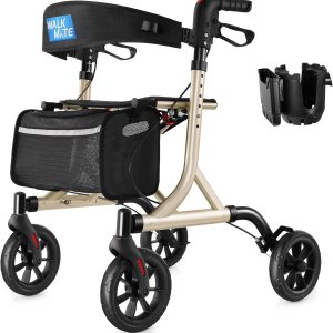 WALK MATE Andador con ruedas para personas mayores con soporte para tazas, botón de presión de pulgar mejorado para ajuste de altura, ruedas de 4 x WALK MATE Andador con ruedas para personas mayores con soporte para tazas, botón de presión de pulgar mejorado para ajuste de altura, ruedas de 4 x